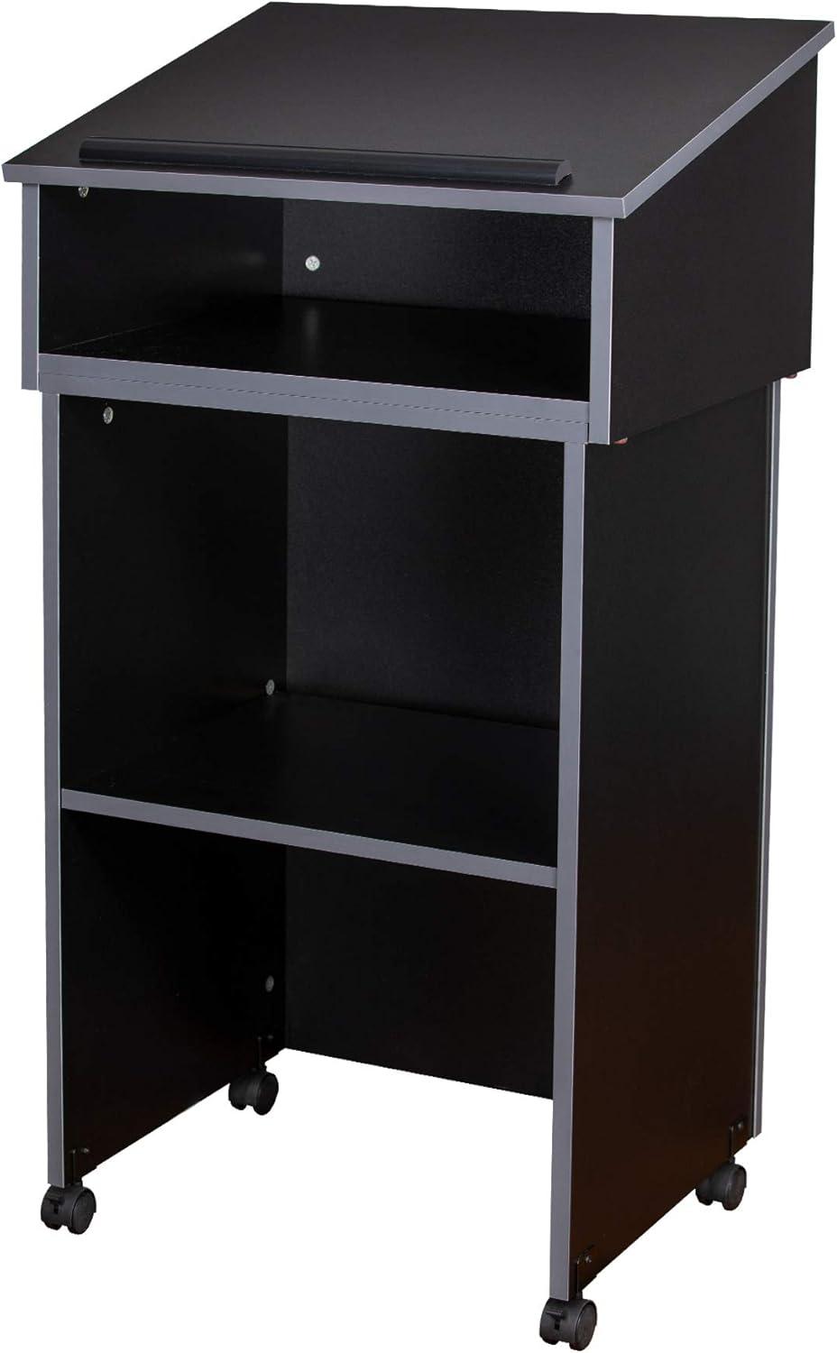 Black and Gray Portable Tabletop Lectern with Storage Shelf