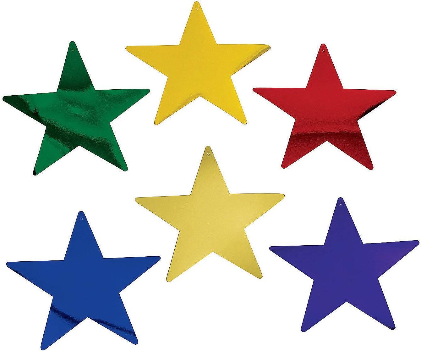 Fun Express - 9" Assorted Cardboard Star Decor (12pc) for Party - Party Decor - Wall Decor - Cutouts - Party - 12 Pieces