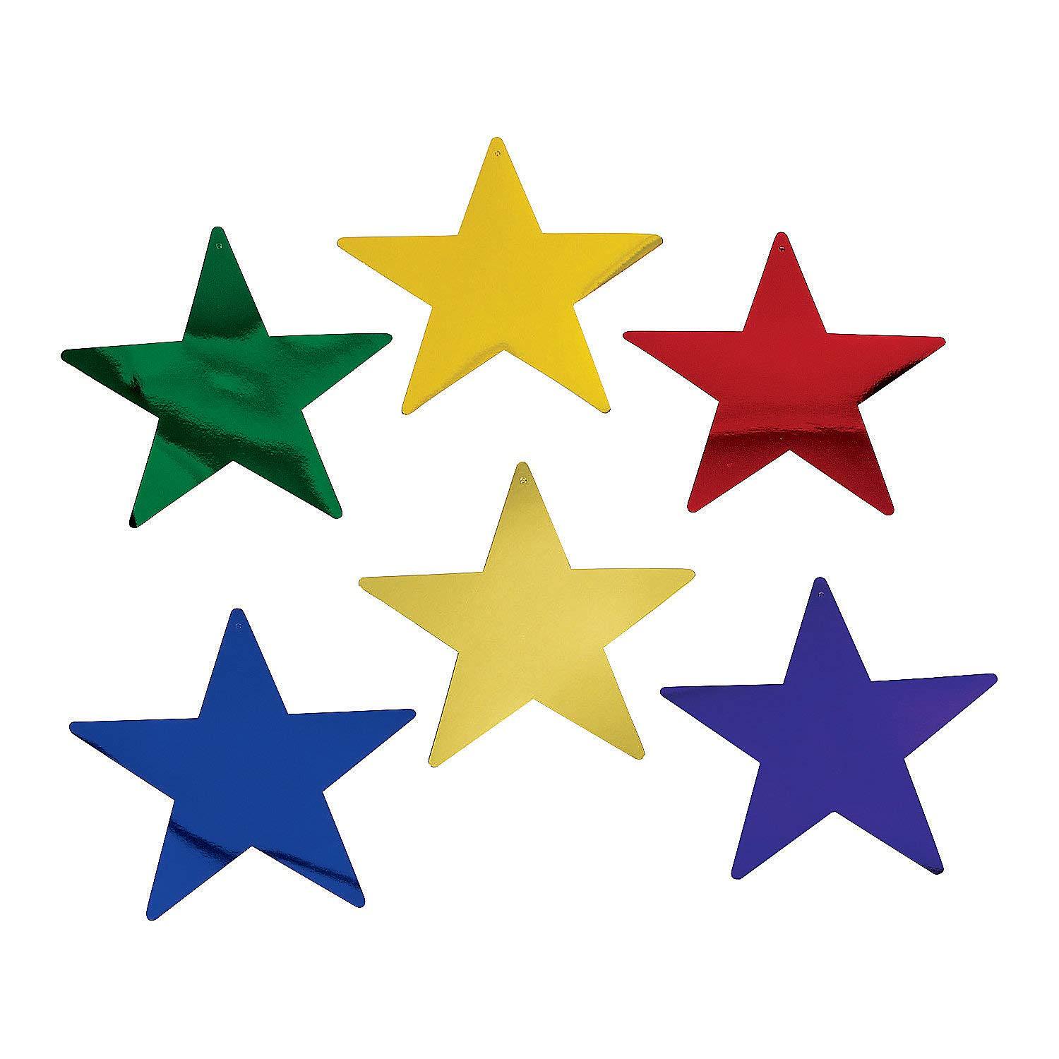 Fun Express - 9" Assorted Cardboard Star Decor (12pc) for Party - Party Decor - Wall Decor - Cutouts - Party - 12 Pieces