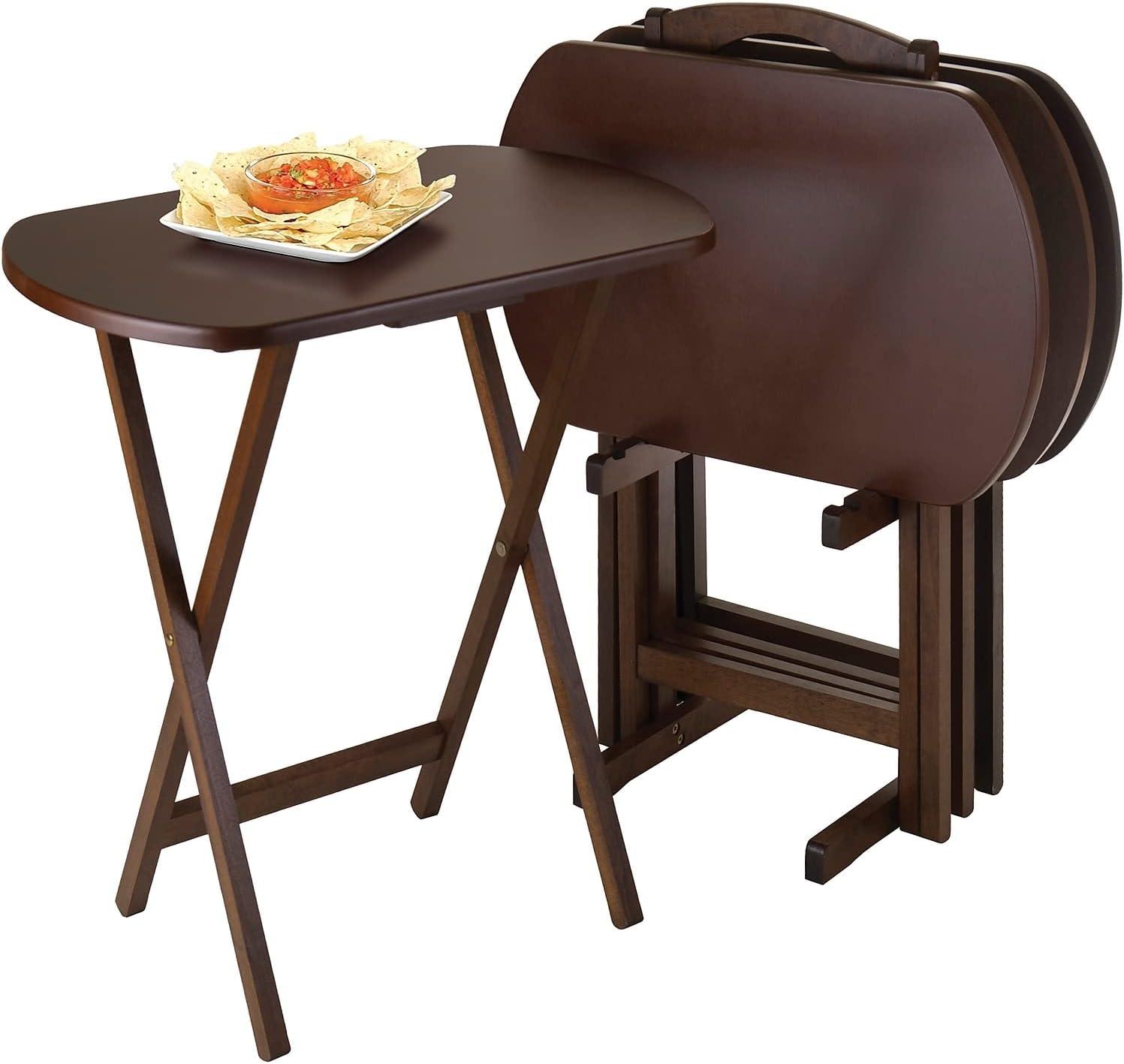 Winsome Corbett 5-Piece Oversize Solid Wood Snack Table Set in Walnut