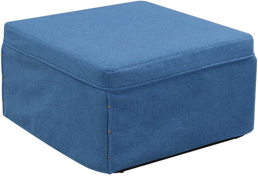 Soft Blue Fabric Convertible Ottoman Twin Bed with Metal Frame