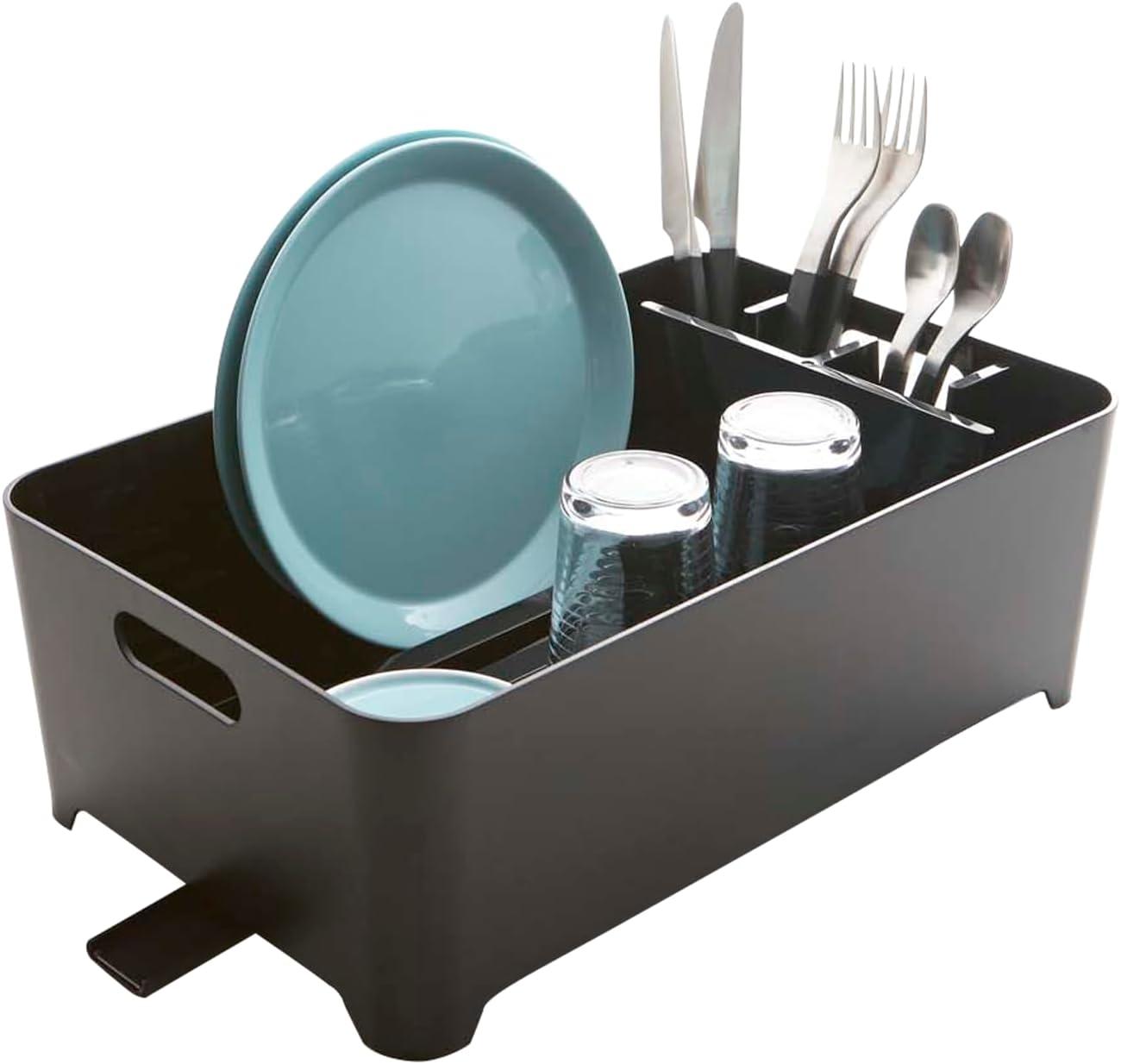 Tower Yamazaki Home Dish Drying Rack with Drainage Spout, 1.25 gallon, Utensil Holder, Handles