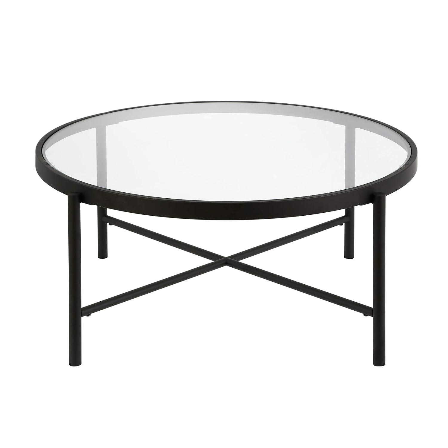 Evelyn&Zoe Duxbury 36" Wide Round Coffee Table, Blackened Bronze