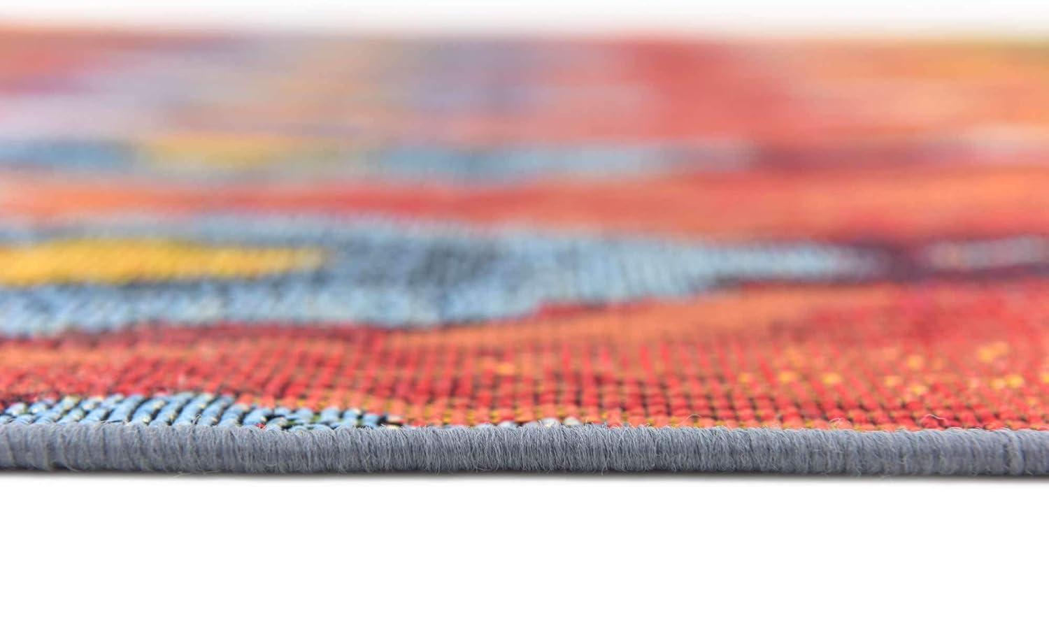 Unique Loom Outdoor Modern Collection Area Rug - Ikat (4' 1" x 6' 1" Rectangle Multi/Burgundy)