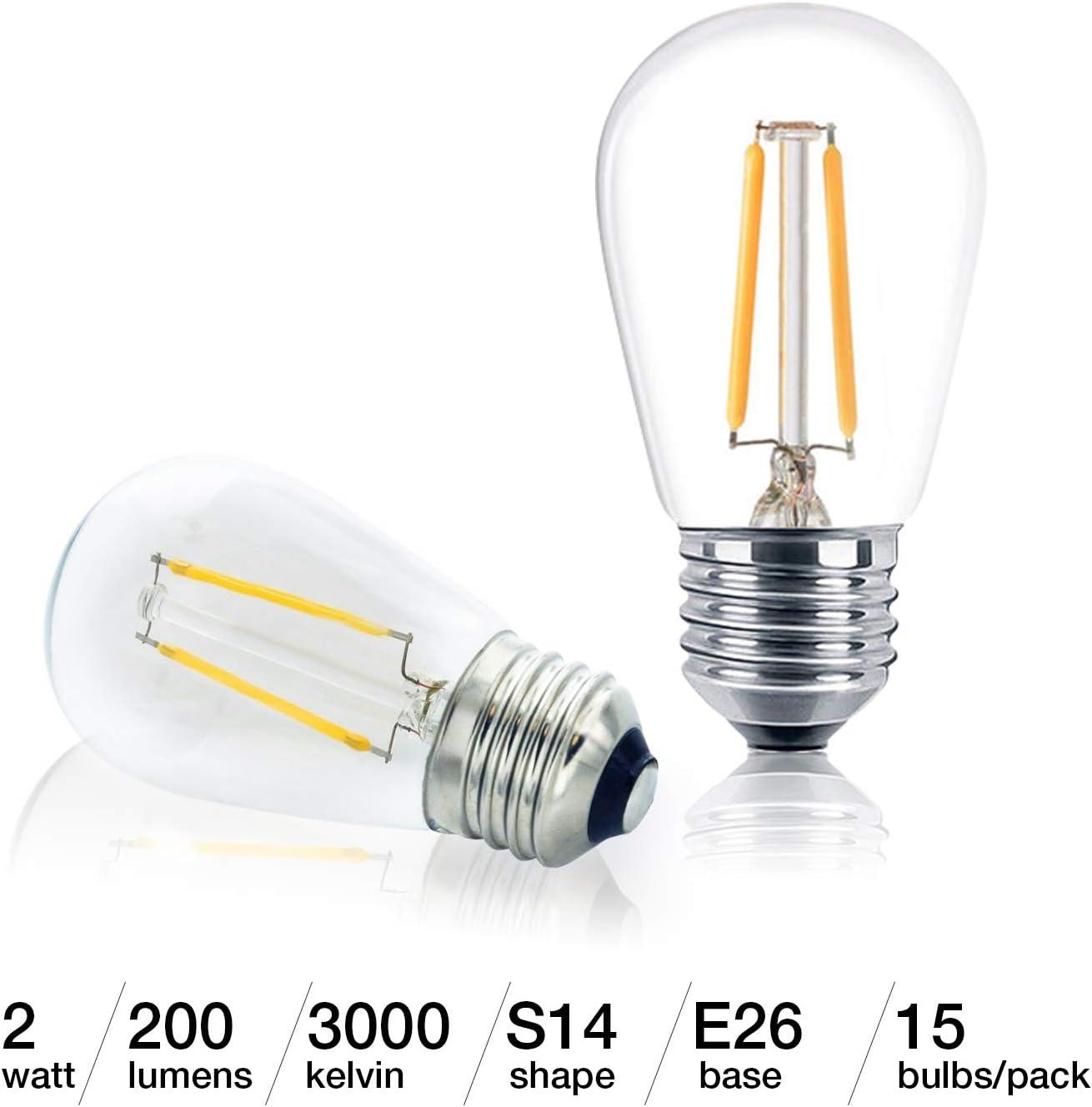 Brightech AmbiencePro 15-Pack 2 W 3000K S14 Dimmable E26 LED Vintage Edison LED Light Bulbs