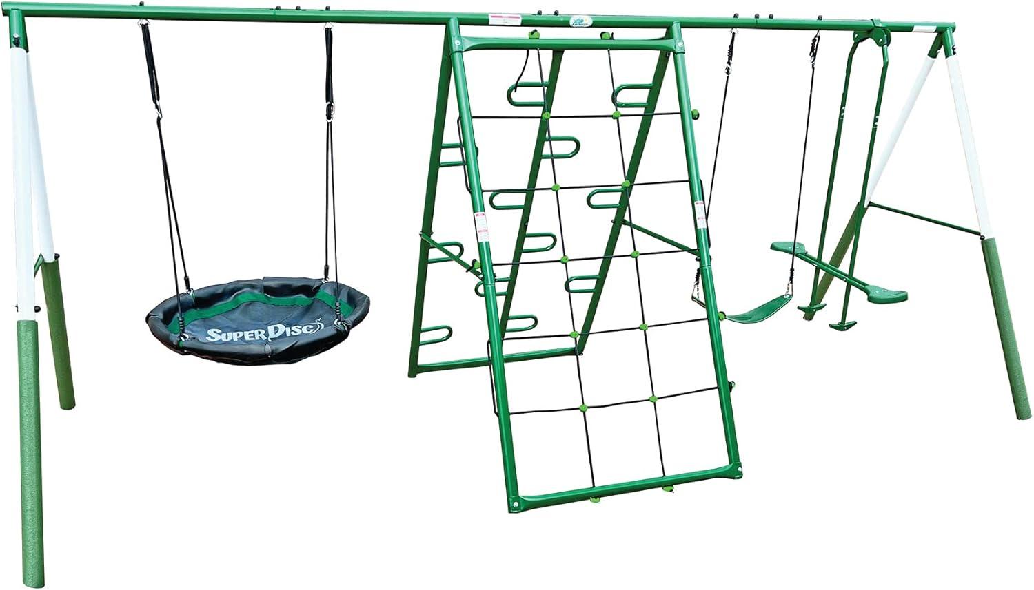 Green and White Alloy Steel Swing and Climbing Playset