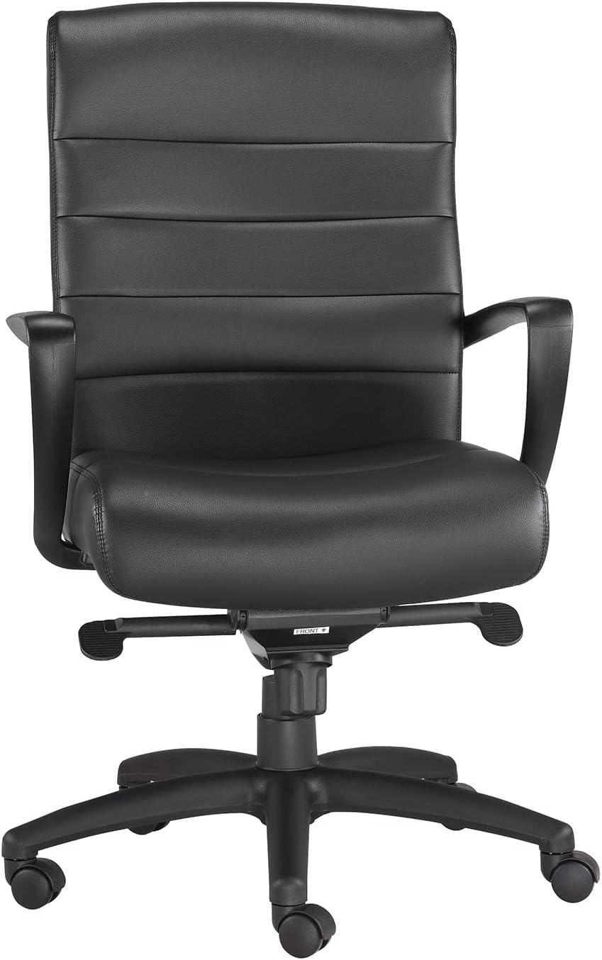 Manchester Mid Back Black Leather Office Chair with Metal Frame