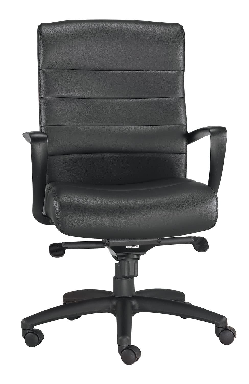 Manchester Mid Back Black Leather Office Chair with Metal Frame