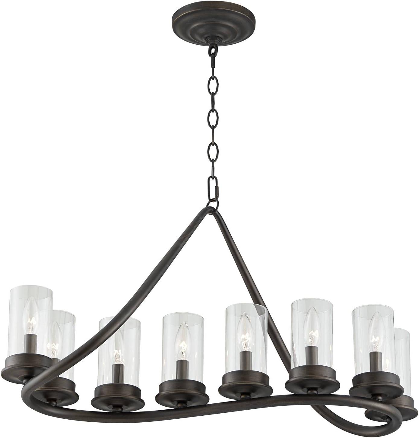 Franklin Iron Works Heritage Bronze Linear Pendant Chandelier 29 3/4" Wide Farmhouse Rustic Glass Shade 8-Light Fixture for Dining Room Kitchen Island