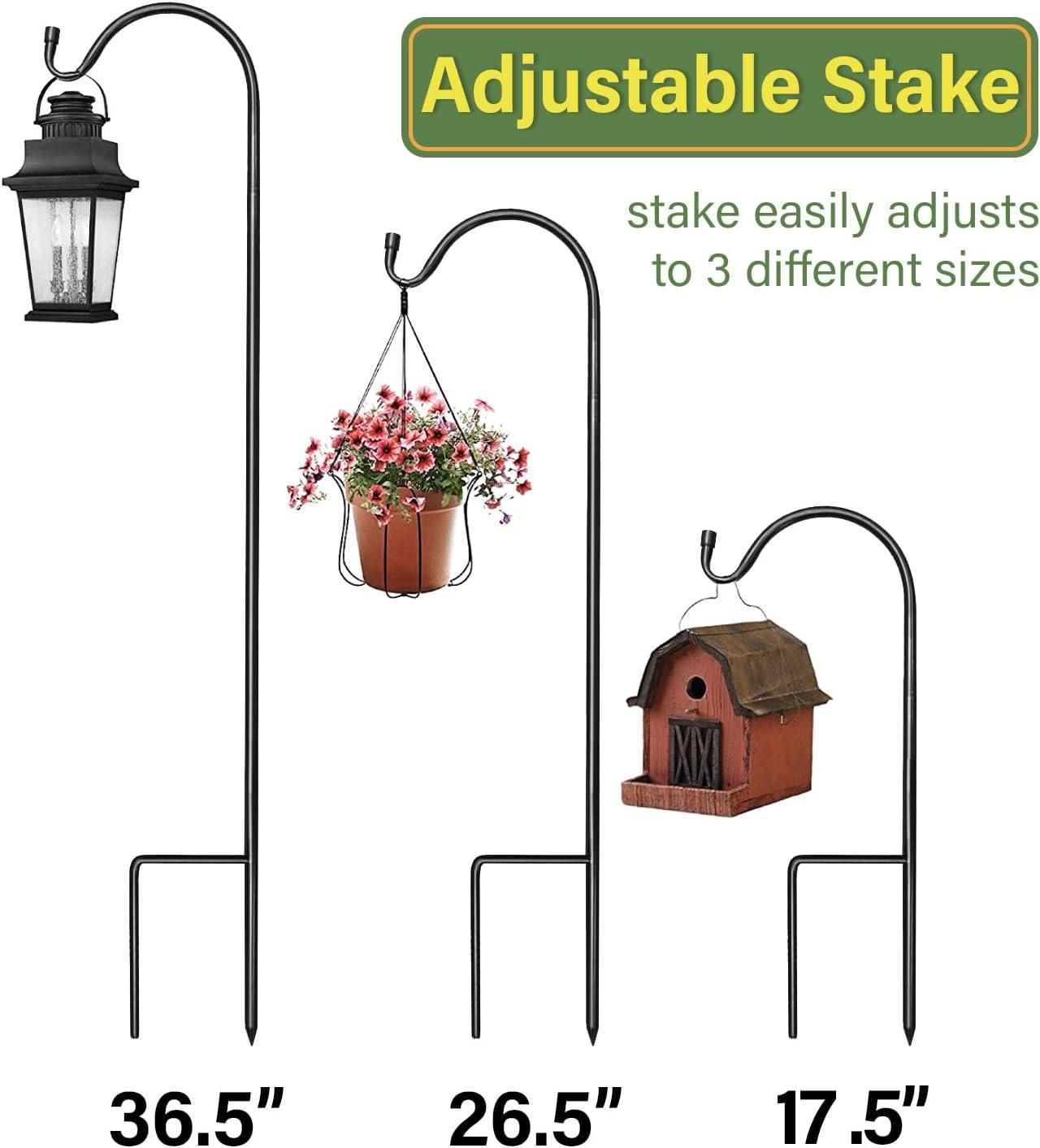Sorbus Shepherd's Hooks - Set of 4 Extendable Garden Planter Stakes for Bird Feeders, Outdoor D cor, Plants, Lights, Lanterns, Flower Baskets, and More! Heavy Duty - Up to 6.5 Lbs. (4 Pack)