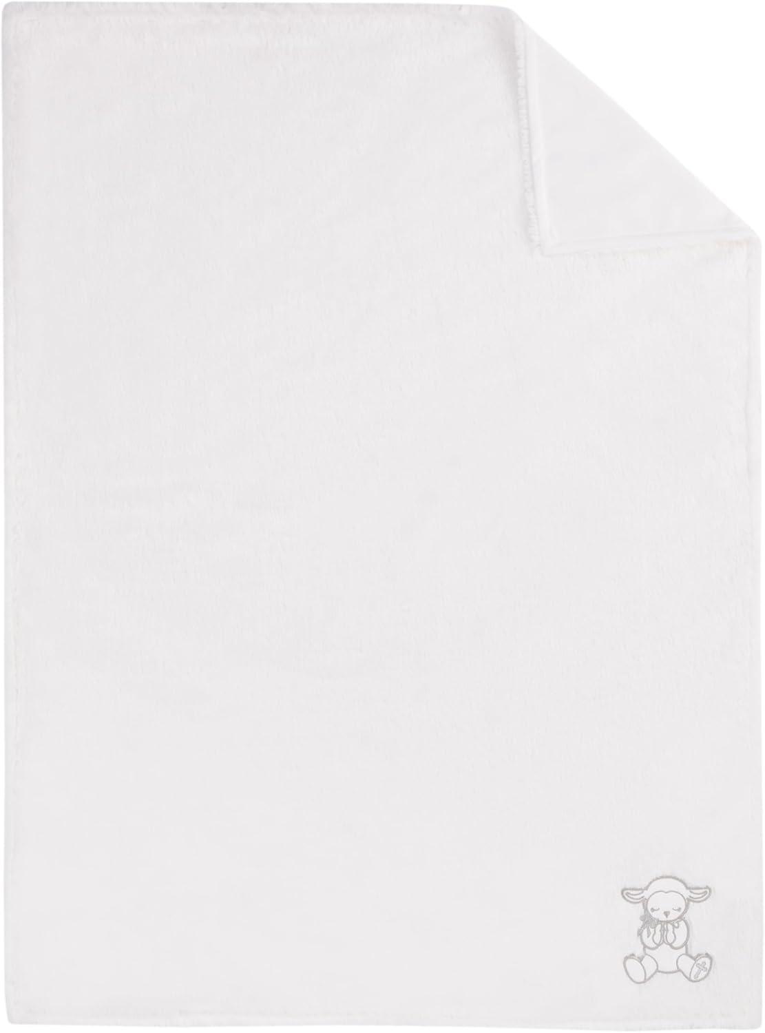 Little Love by NoJo Plush White Lamb Baptism Baby Blanket with Praying Hands and Embroidered Cross for Baptism or Christening Gifts