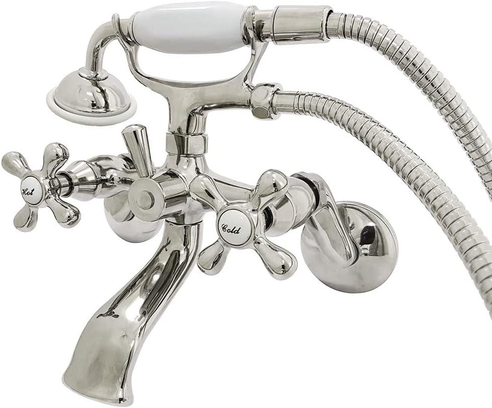 Kingston Brass Kingston Two-Handle 2-Hole Wall Mount Clawfoot Tub Faucet with Hand Shower