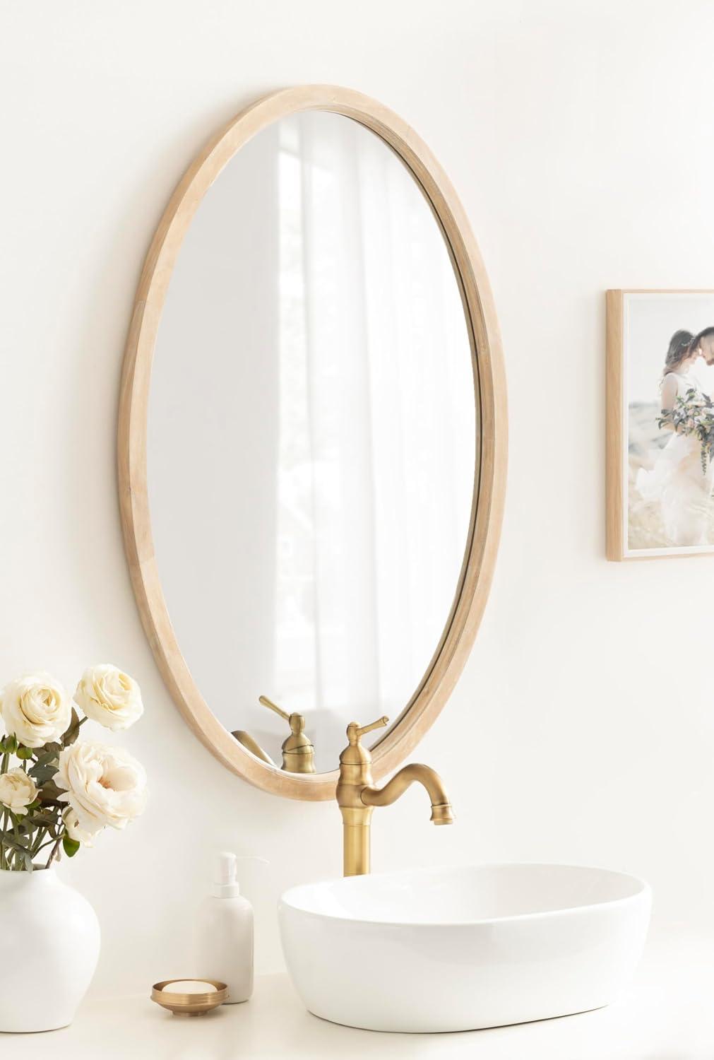 Kate & Laurel All Things Decor 24"x36" Hogan Oval Framed Mirror Natural