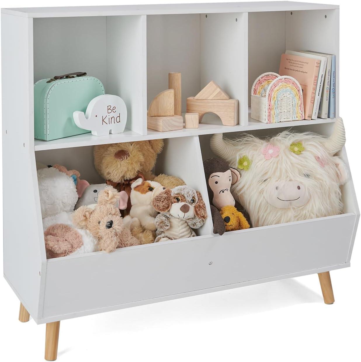 White Wooden Kids Toy Storage Cubby with Feet