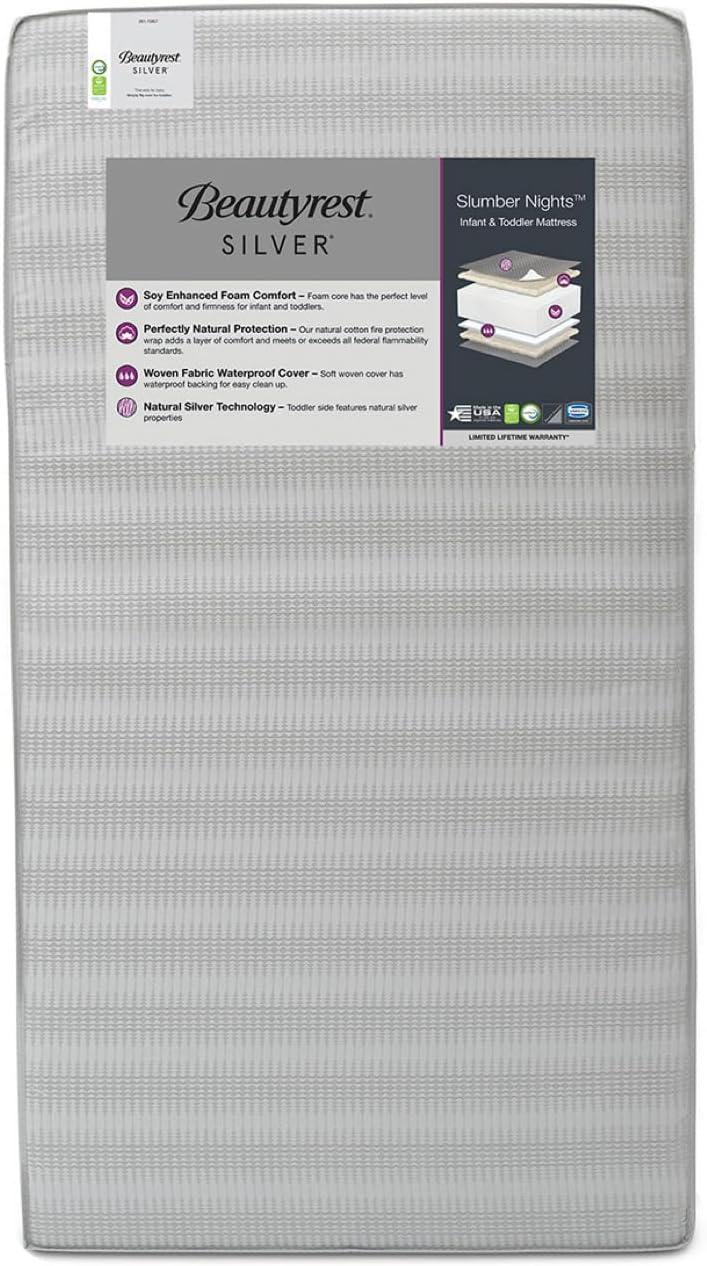 Beautyrest Silver Slumber Nights 2-Stage Antimicrobial Crib & Toddler Mattress, Soy Foam Core