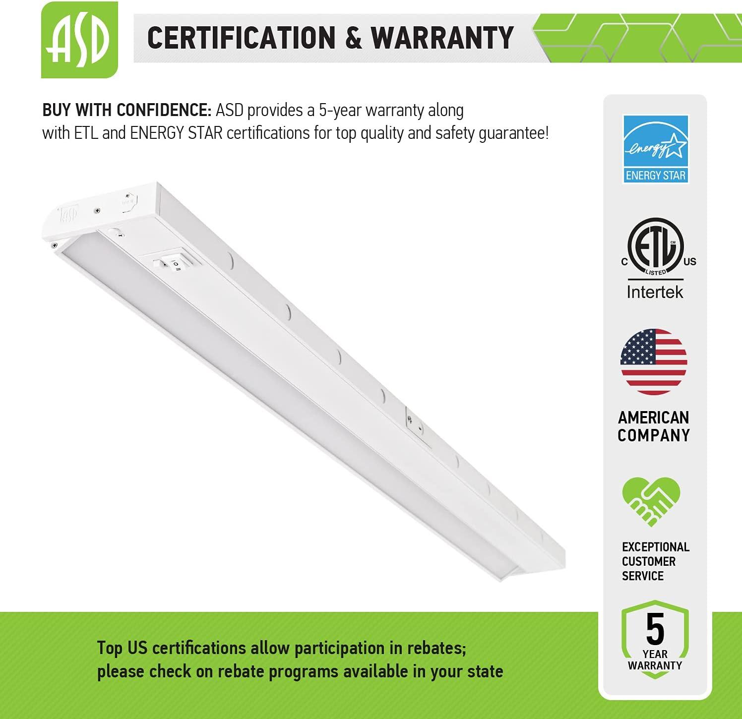 ASD Swivel LED Under Cabinet Lighting, 40 Inch 20W, Hardwired or Plug-in, 2700K/3000K/4000K Selectable, Rotatable Lens, Dimmable Linkable Under Counter Light for Kitchen, ETL & Energy Star