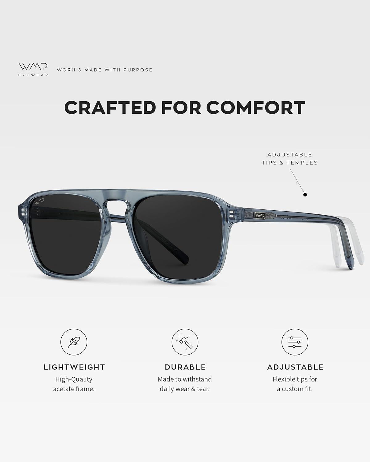 WMP Eyewear Aviator Single Bridge Square Polarized Sunglasses