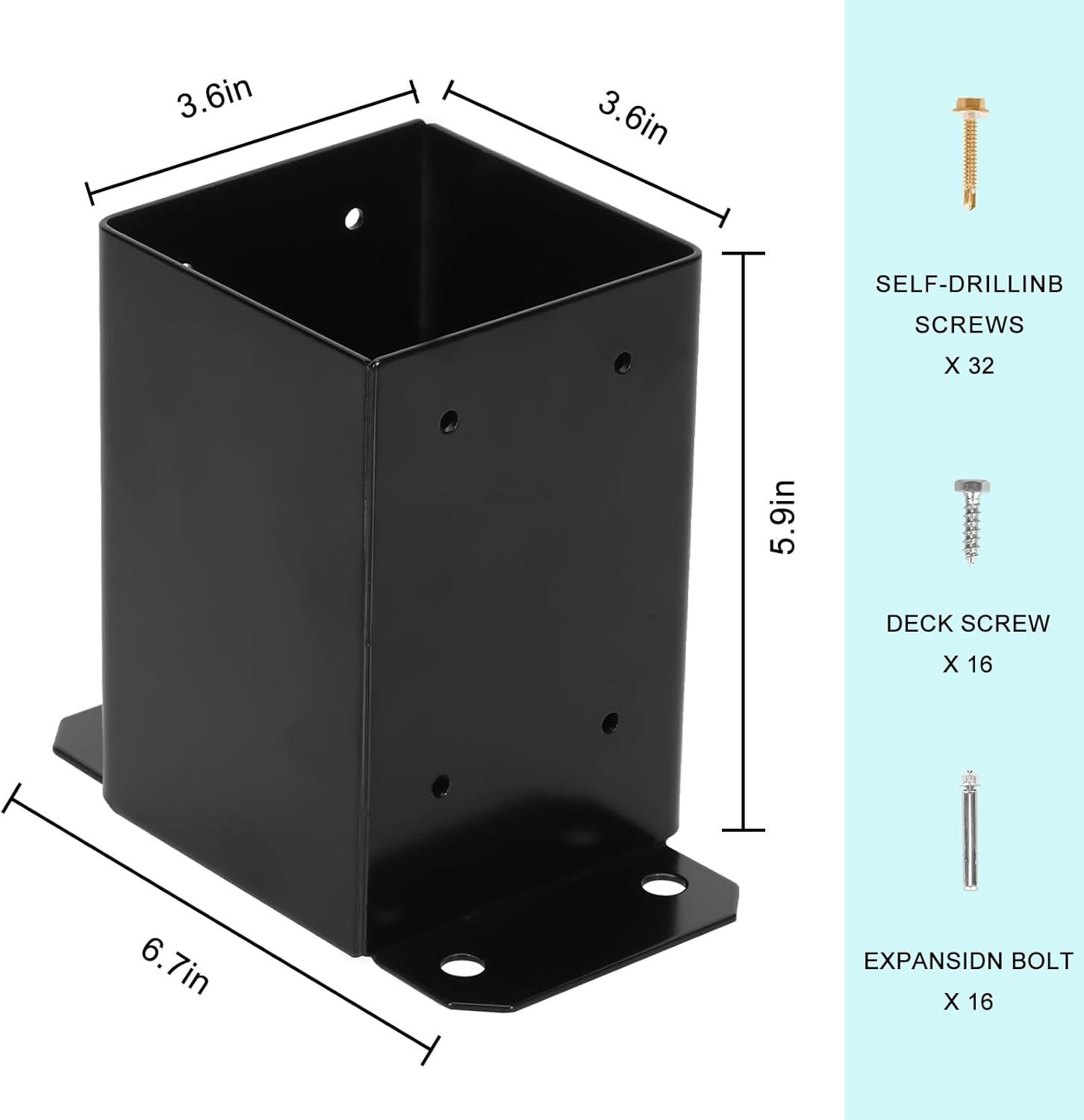 Heavy Duty Black Metal 4x4 Deck Post Base Brackets