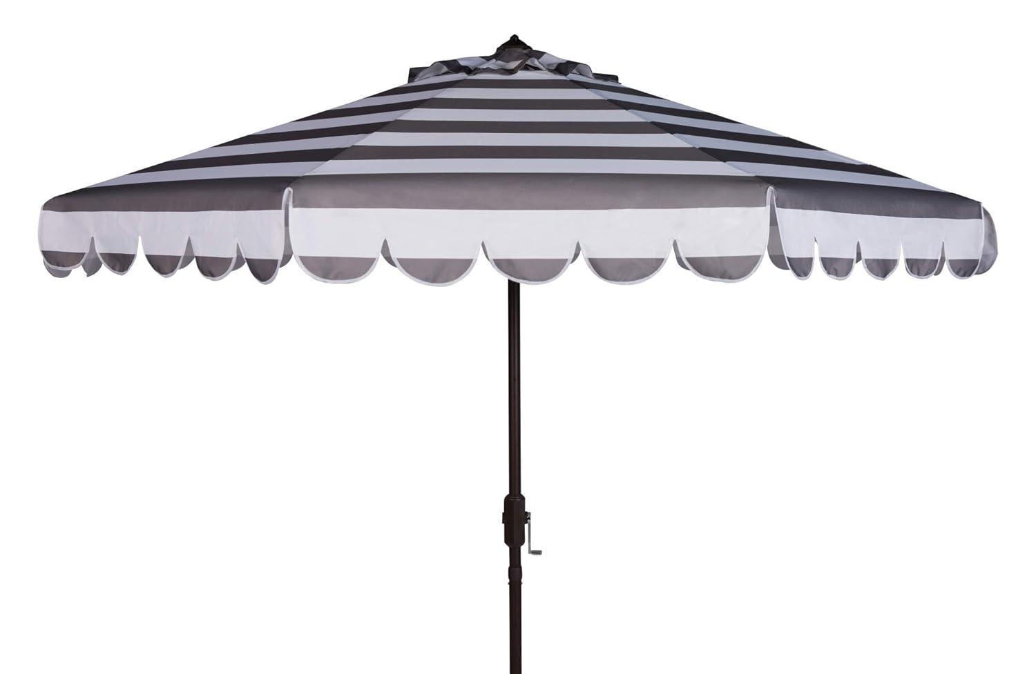 Maui Single Scallop Striped 9Ft Crank Push Button Tilt Umbrella - PAT8011 - Grey/White - Safavieh