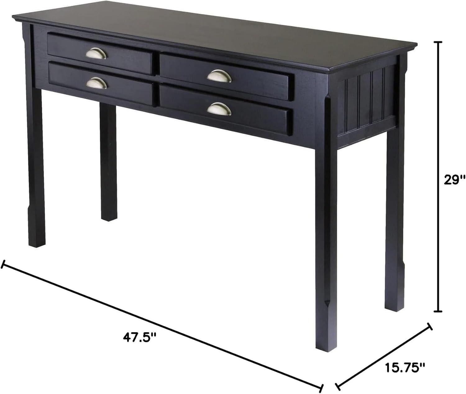 Winsome Wood Timber Console Table with Four Drawers, Black Finish