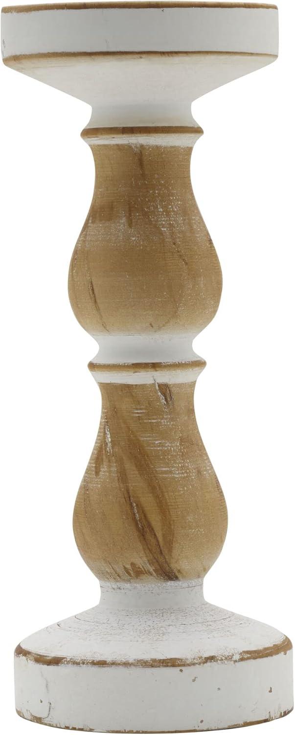 Elements 10 Inch White Natural Wood Candle Holder