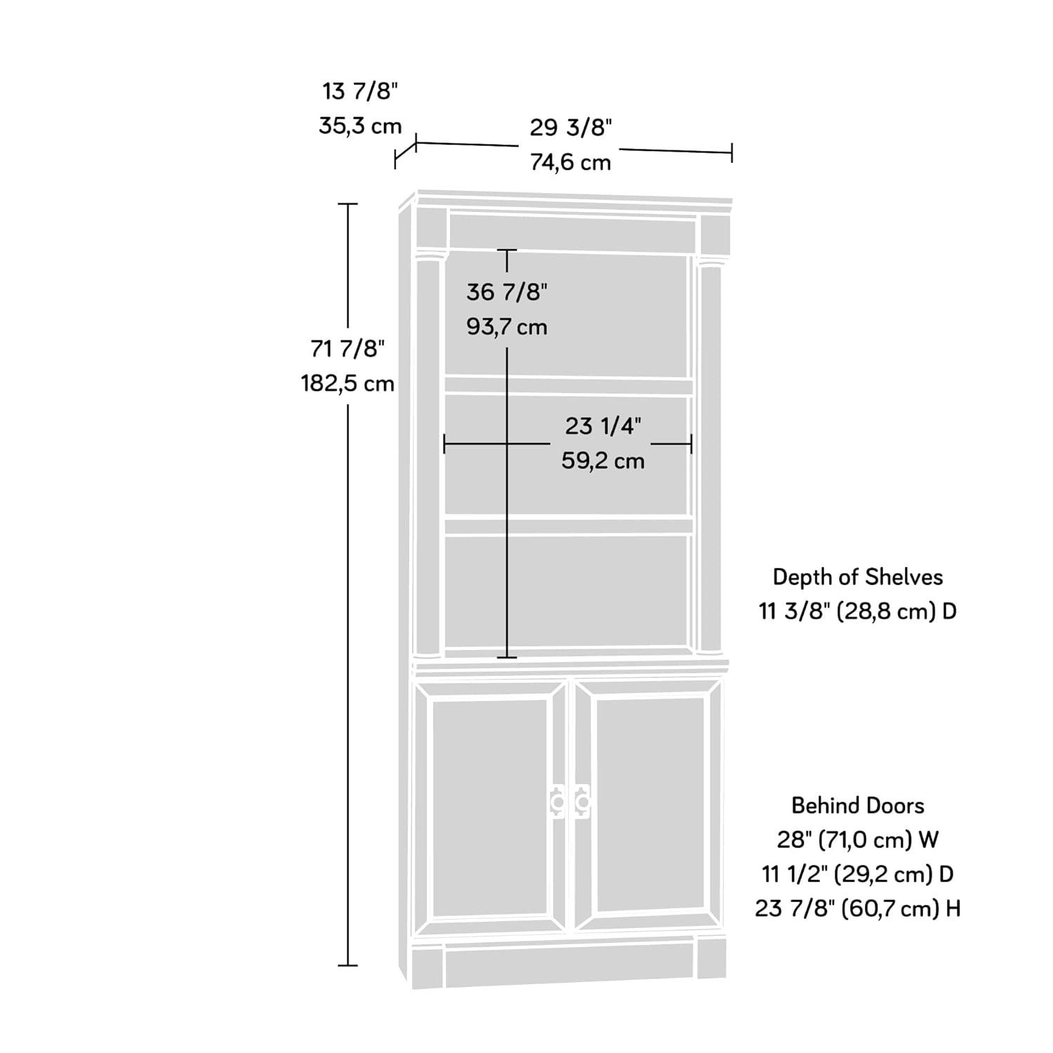 Sauder 71.85"Palladia Library with Doors Glacier Oak: Adjustable, Laminated, 5-Shelf Storage: Metal Hardware, MDF Frame