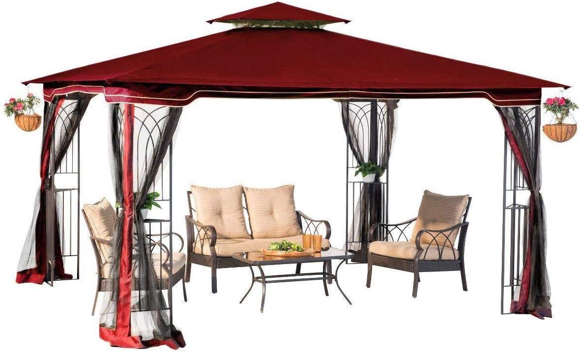 Sunjoy Regency 10x12 Gazebo with Mosquito Netting, Plant Rings, Corner Shelves, Ground Stakes and Center Hook