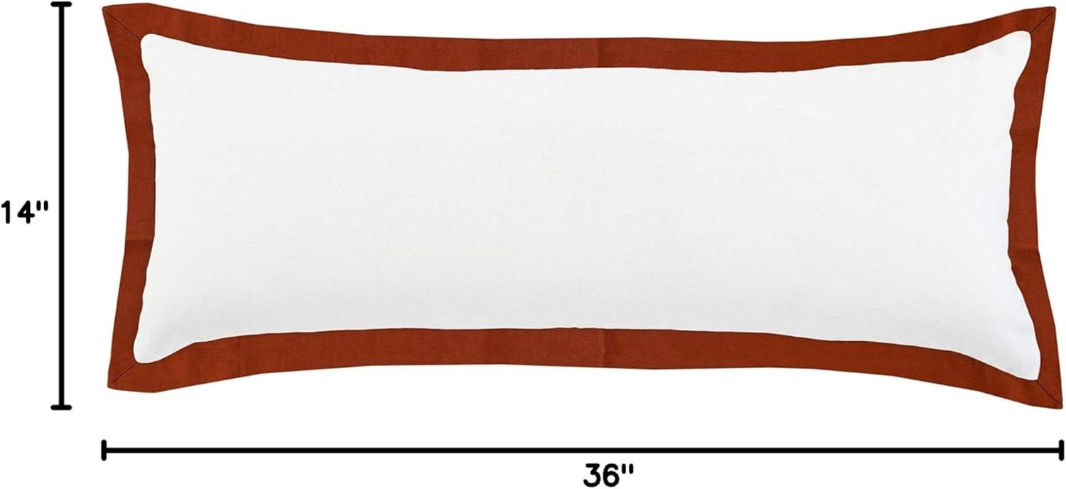 White and Cinnamon Rectangular Cotton Lumbar Pillow