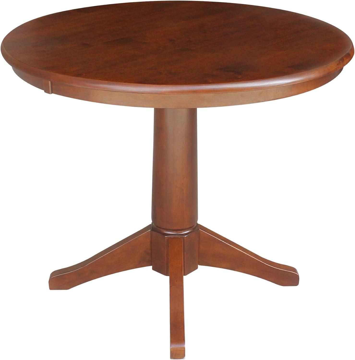 36" Oscar Round Top Pedestal Table Dining Height Espresso - International Concepts: Solid Wood, Kitchen Table