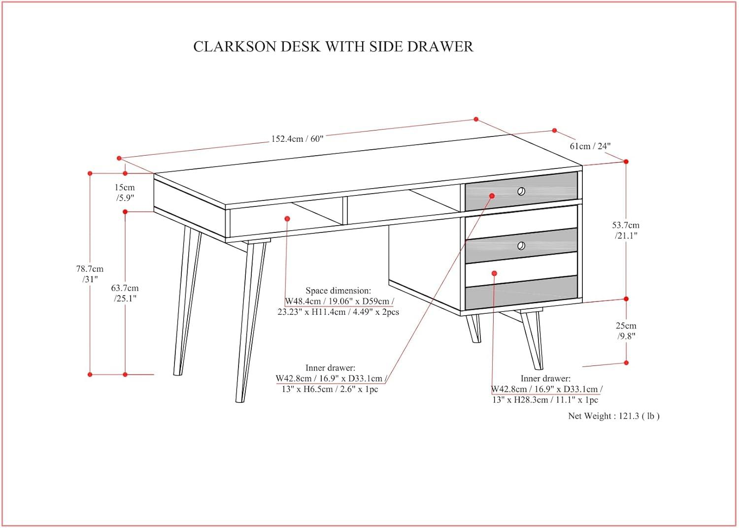 Simpli Home Clarkson Solid Acacia Wood Desk With Side Drawers In Rustic Natural Aged Brown