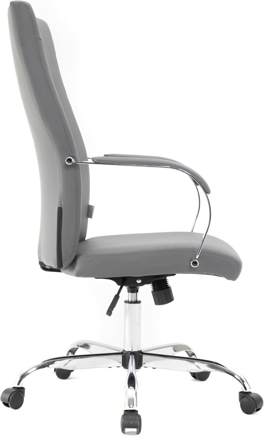 LeisureMod Sonora Modern High-Back Adjustable Swivel Leather Conference Office Chair in Grey