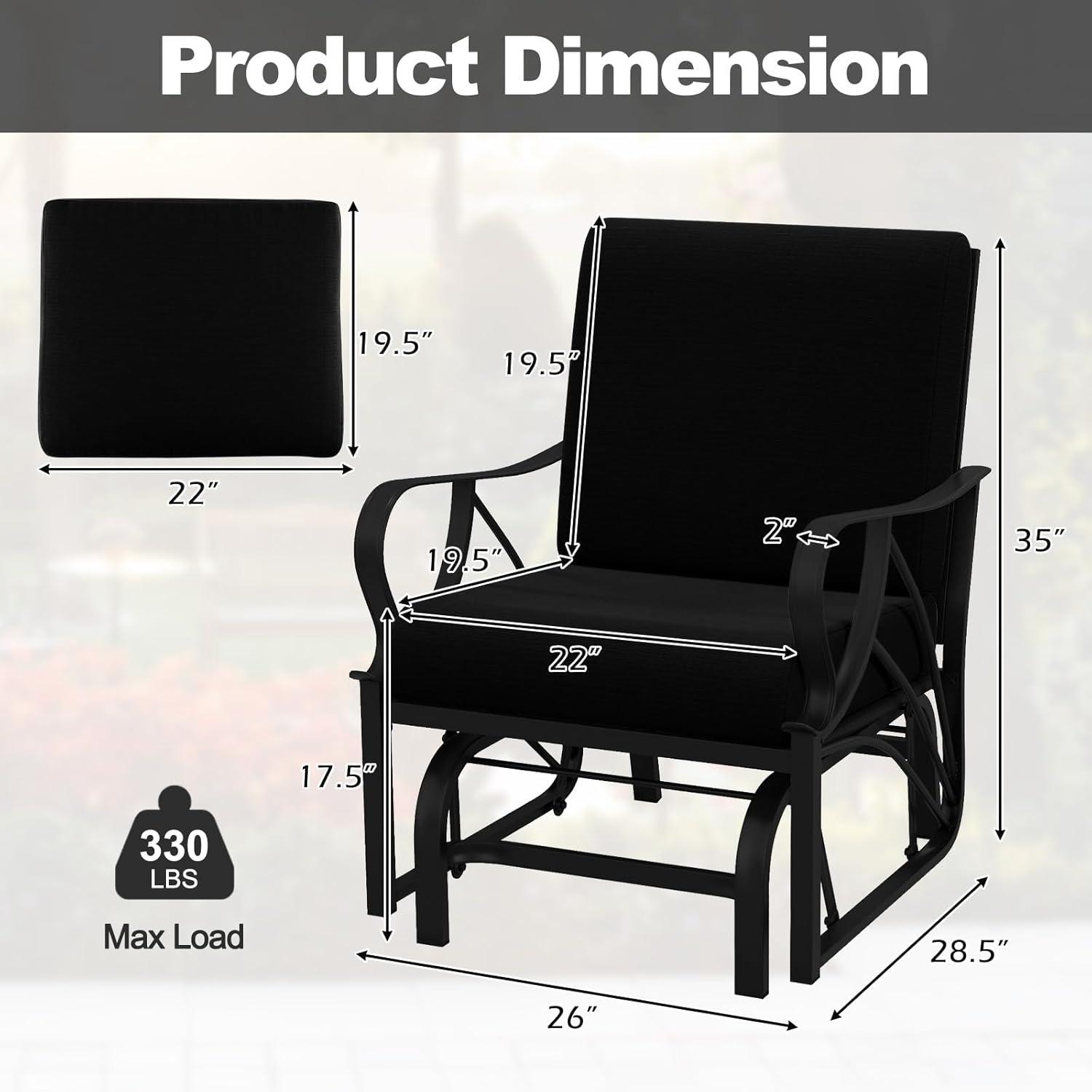 Tangkula Patio Glider Chair Outdoor Metal Glider w/ Seat & Back Cushions Backyard Poolside