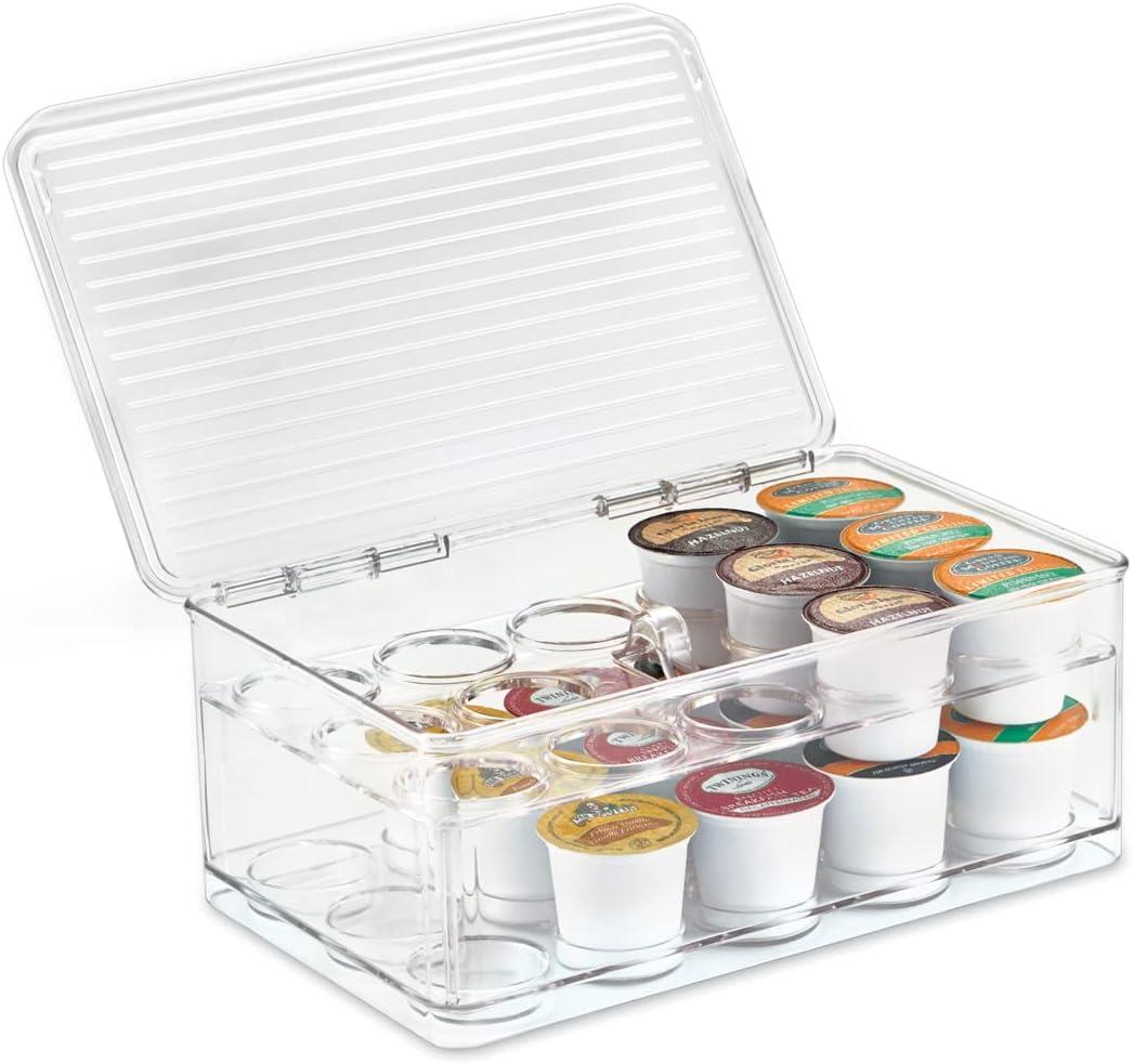 iDESIGN Plastic Tier Coffee Pod Organizer with Lid The Linus Collection Clear: Kitchen Cabinet Storage, 11x7x4, Spot Clean