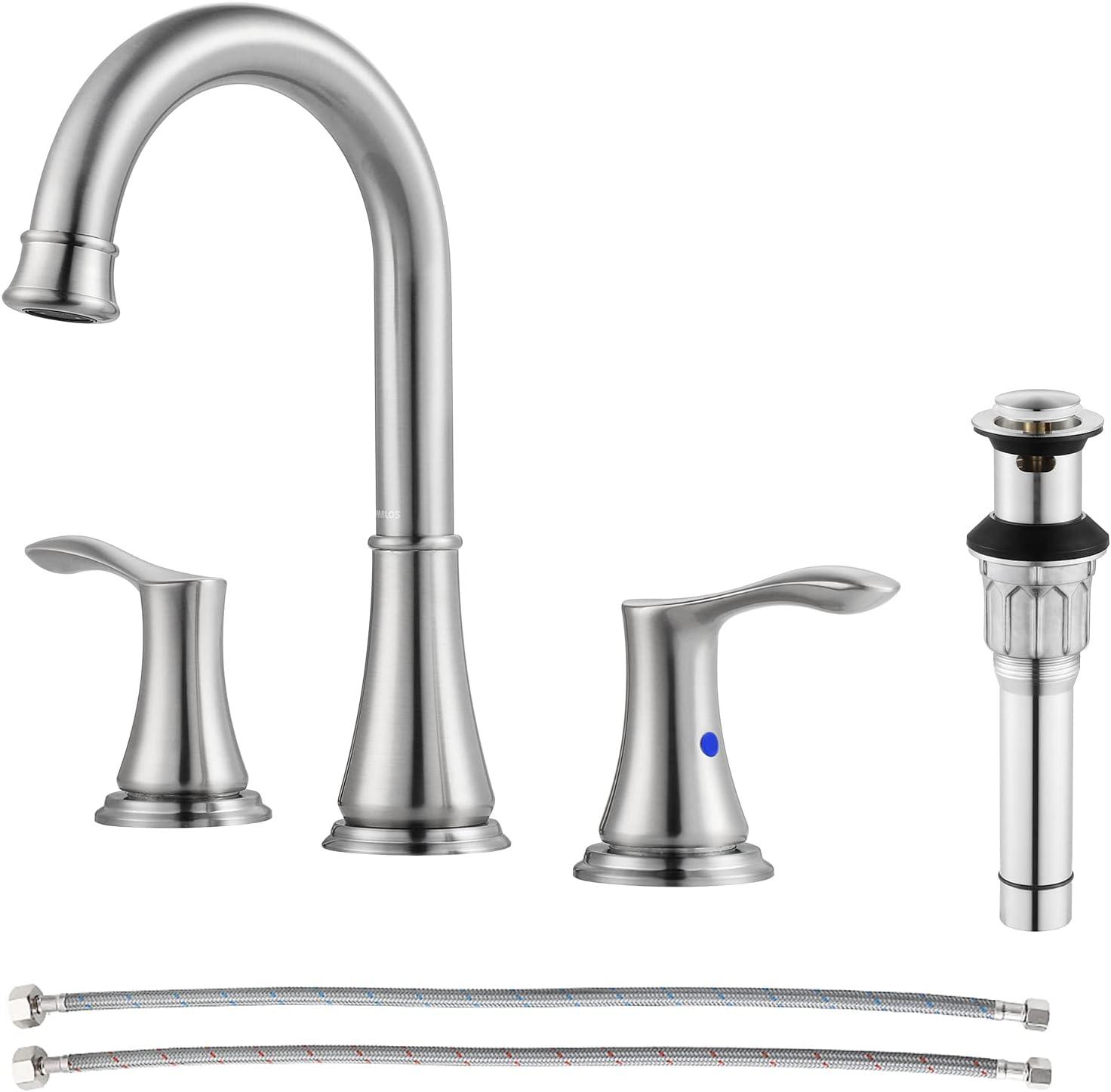 Brushed Nickel Widespread Bathroom Faucet with High Arch Spout