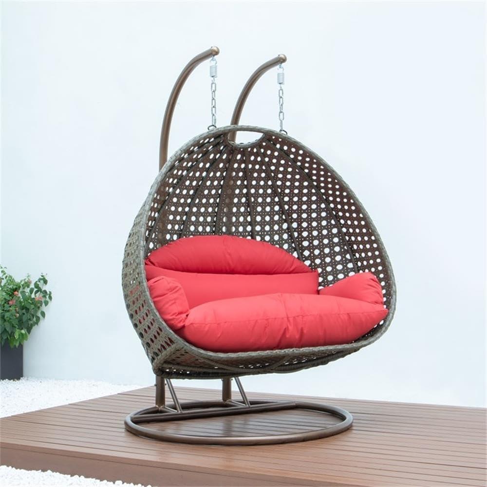 LeisureMod Wicker Hanging 2 person Egg Swing Chair,Red