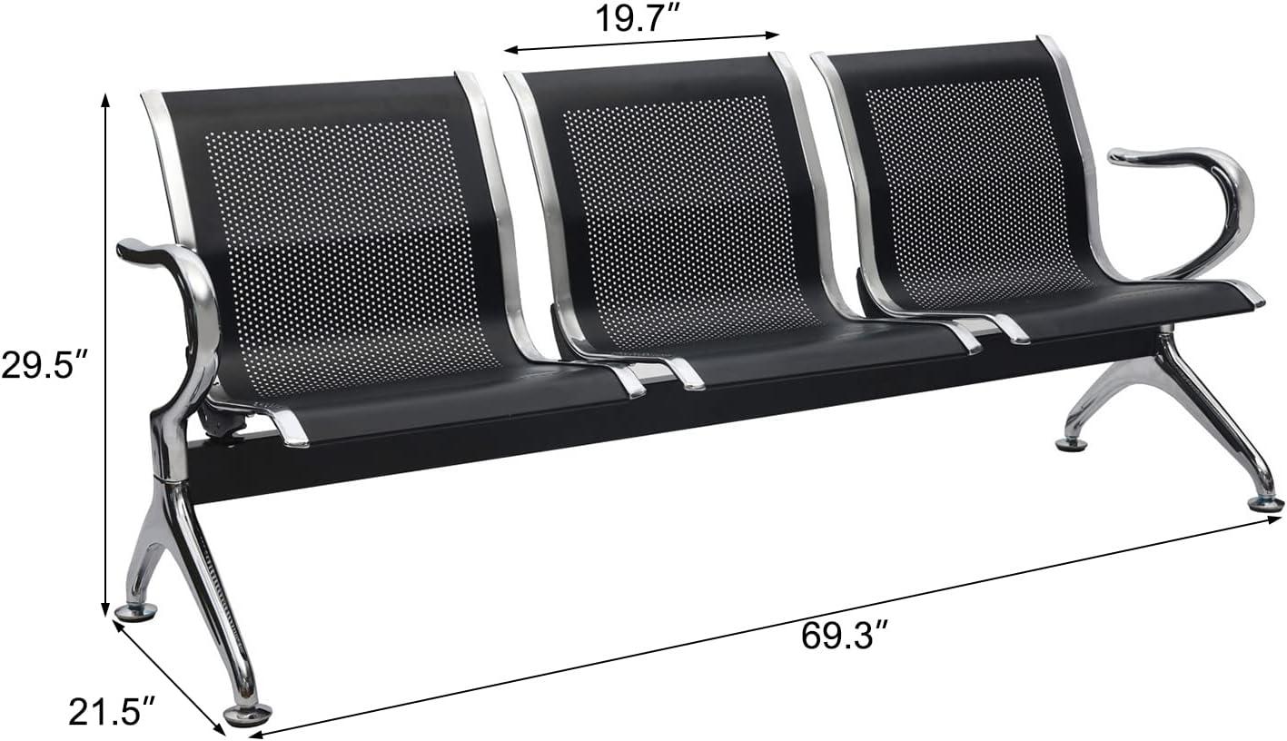 Kinbor Waiting Room Chairs, 3-Seat Reception Chairs Office Guest Waiting Furniture Bench Seating for Airport Bank Hospital, Black