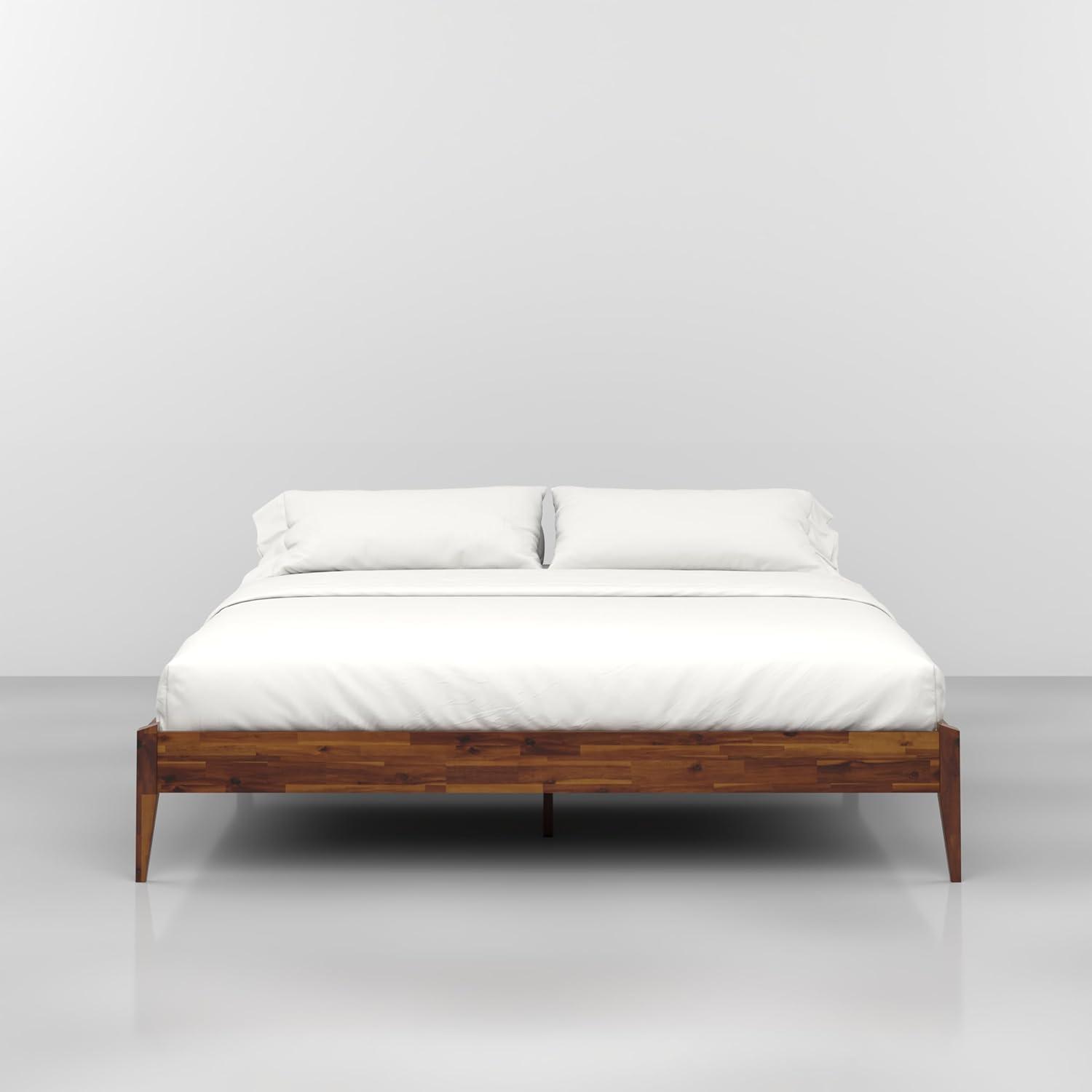 King Size Polished Pine Wood Platform Bed Frame with Headboard