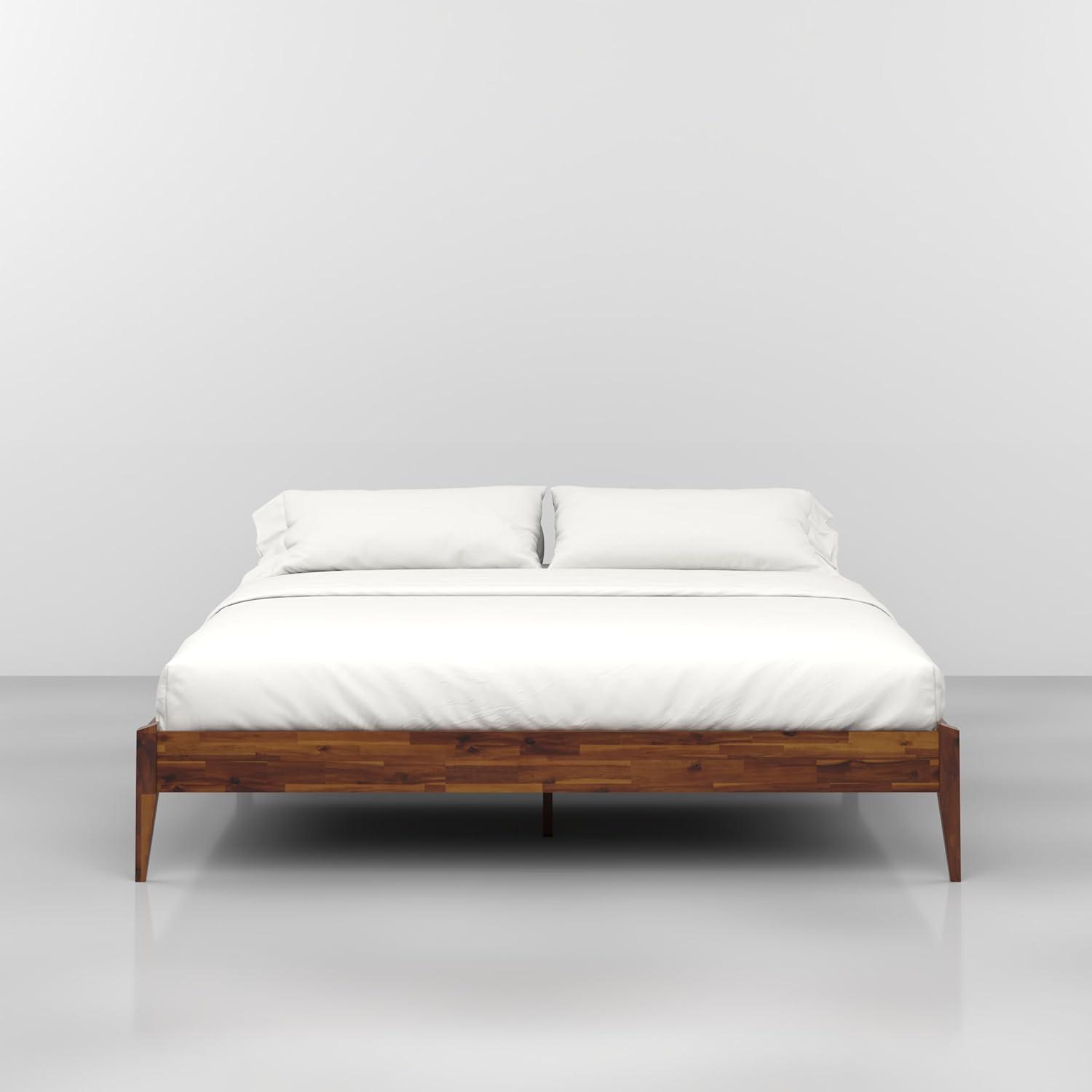 King Size | Dinkee 78x82x15in Signature Bed Frame Without Headboard, Multiple Style, Acacia Wood, Dark Chocolate