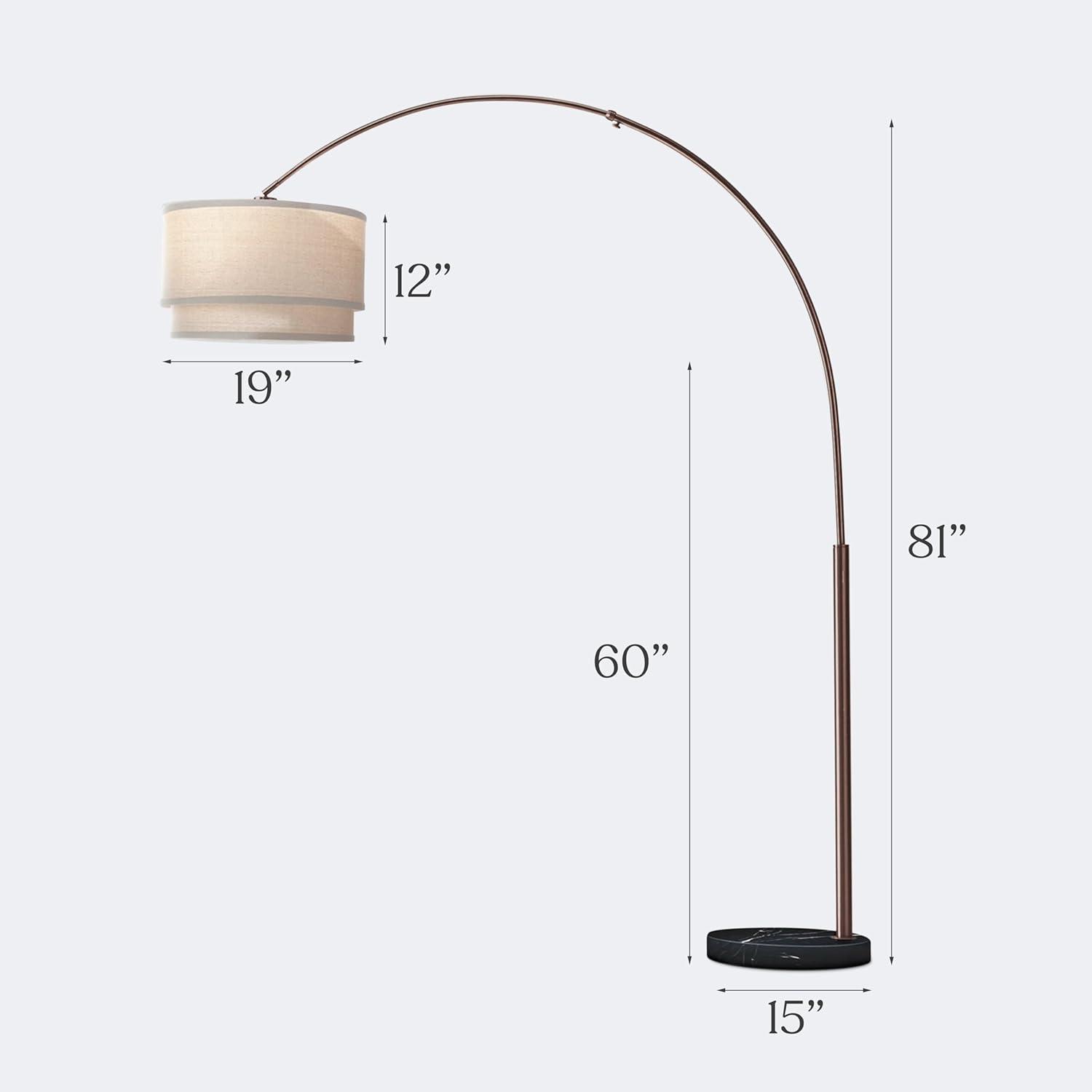 Mason 81 in. Modern Adjustable LED Arched Standing Floor Lamp with Fabric Drum Shade and Weighted Marble Base
