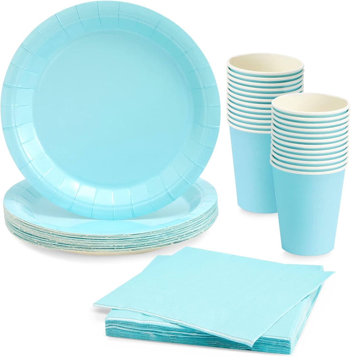 Juvale 72-Piece Light Blue Party Supplies, Paper Plates, Cups & Napkins for Baby Shower, Gender Reveal, Graduation, Serves 24