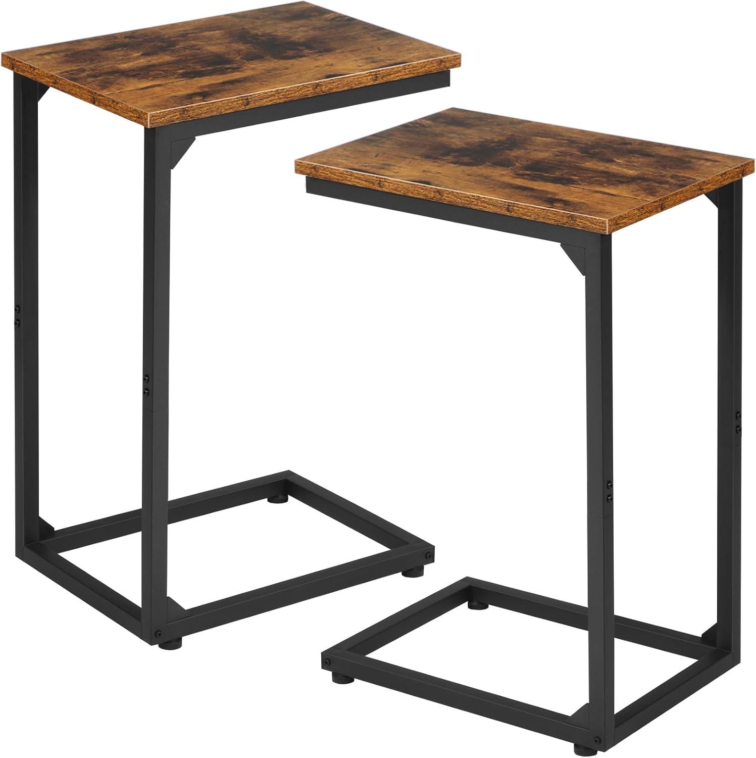 C Table Side Table Set of 2 - Couch End Tables Farmhouse Living Room Sets, Rustic Brown (YH017-30BN)