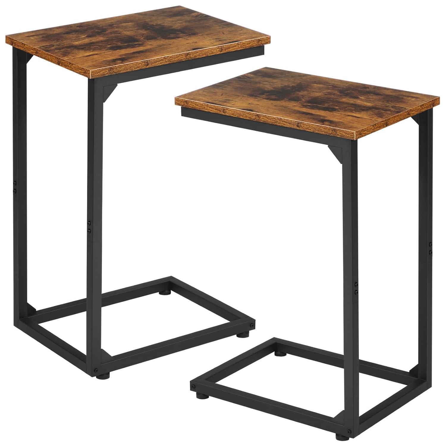 C Table Side Table Set of 2 - Couch End Tables Farmhouse Living Room Sets, Rustic Brown (YH017-30BN)