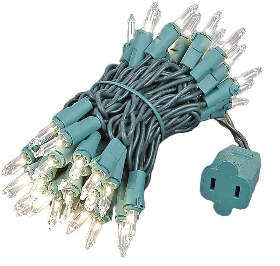 Novelty Lights 11 Feet 50 Bulbs Incandescent Mini Lights, Green on Green Wire with 2.5" Spacing, UL Listed for Indoor/Outdoor Use, Connectable