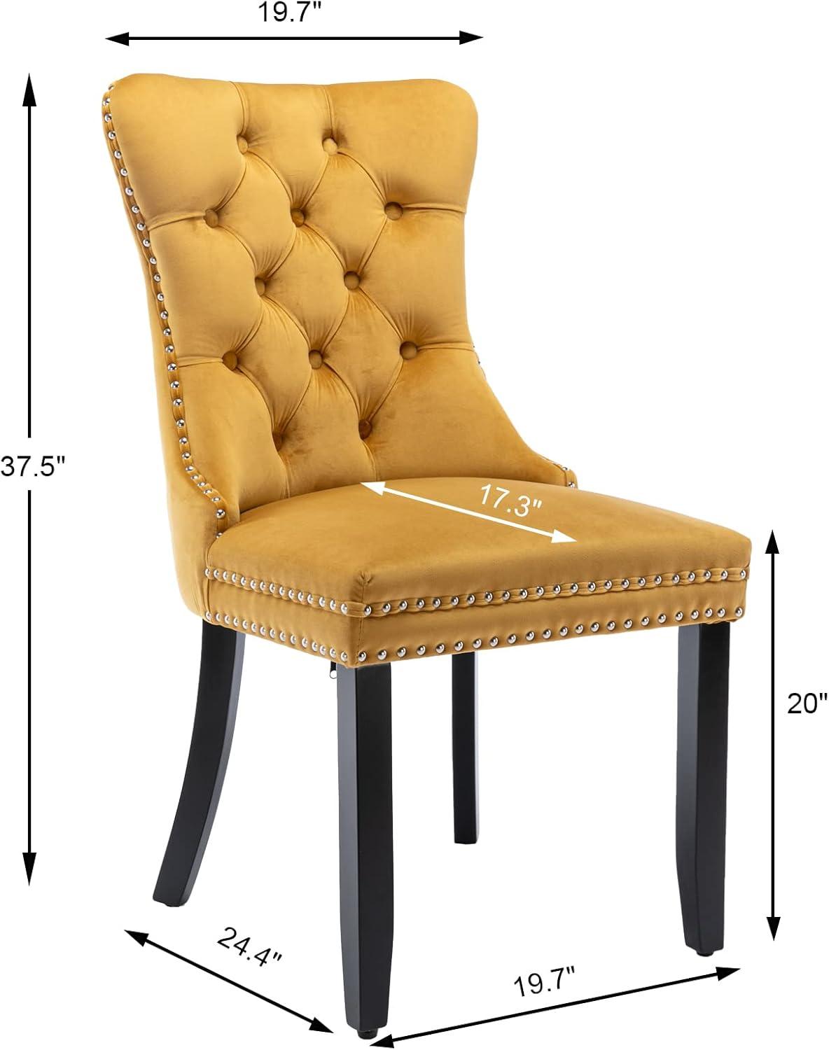 ODUSE-DAILY Yellow Velvet Dining Chairs Set of 4, Kitchen & Dining Room Chairs, Sillas De Comedor, Nailheads Tufted, Fabric Upholstered, Solid Wood (Gold, 4 Pcs)