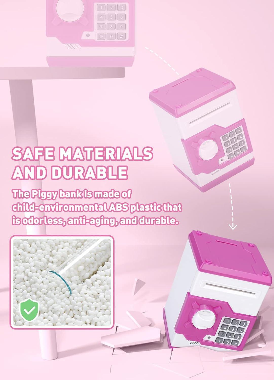 Piggy Bank for Girls Boys Large Electronic Money Coin Banks with Password Protection, Automatic Paper Money Scroll Saving Box, Great Gift for Kids (Pink-White)