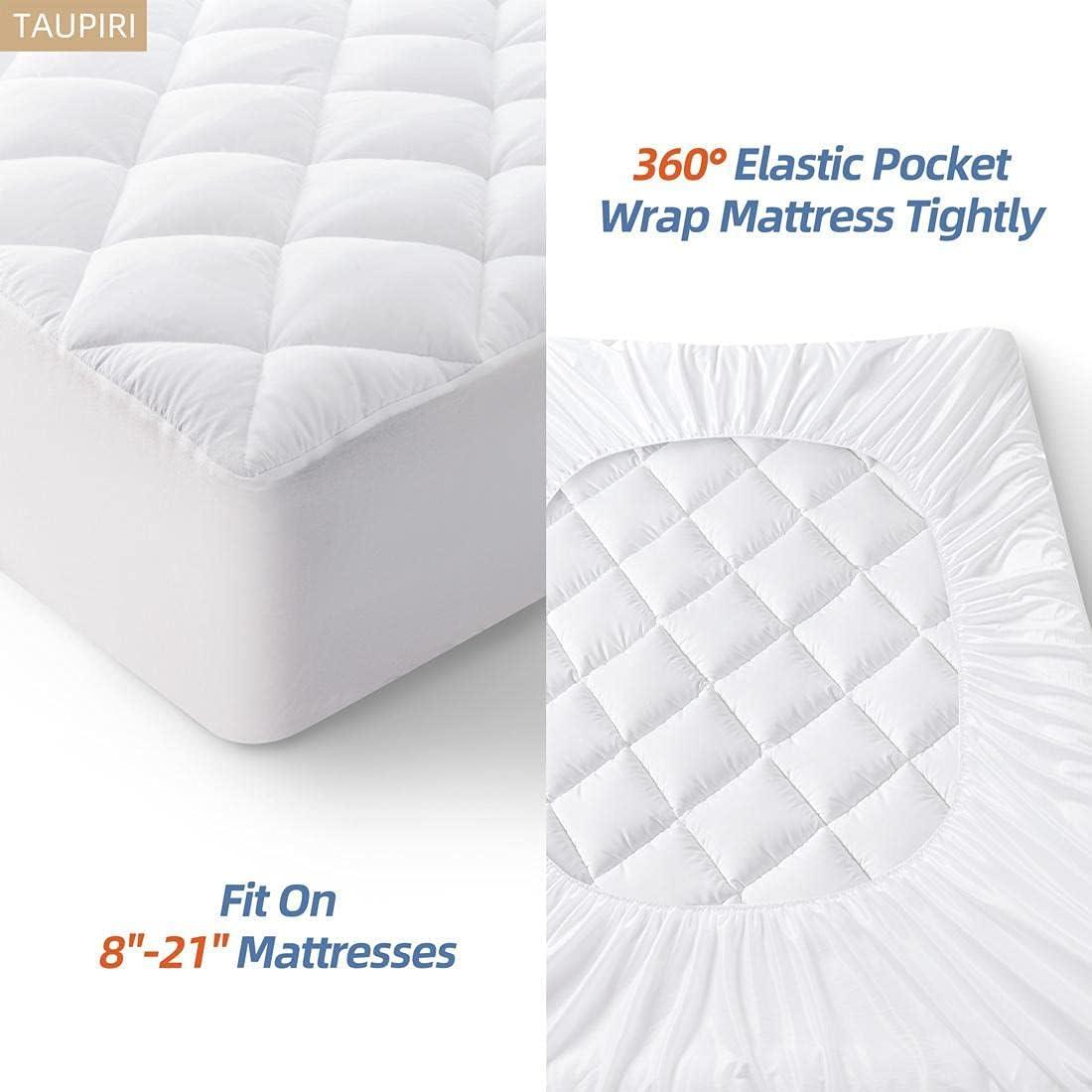 Taupiri King Quilted Mattress Pad Cover with Deep Pocket (8"-21"), Cooling Soft Pillowtop Mattress Cover, Down Alternative Mattress Protector Topper, White