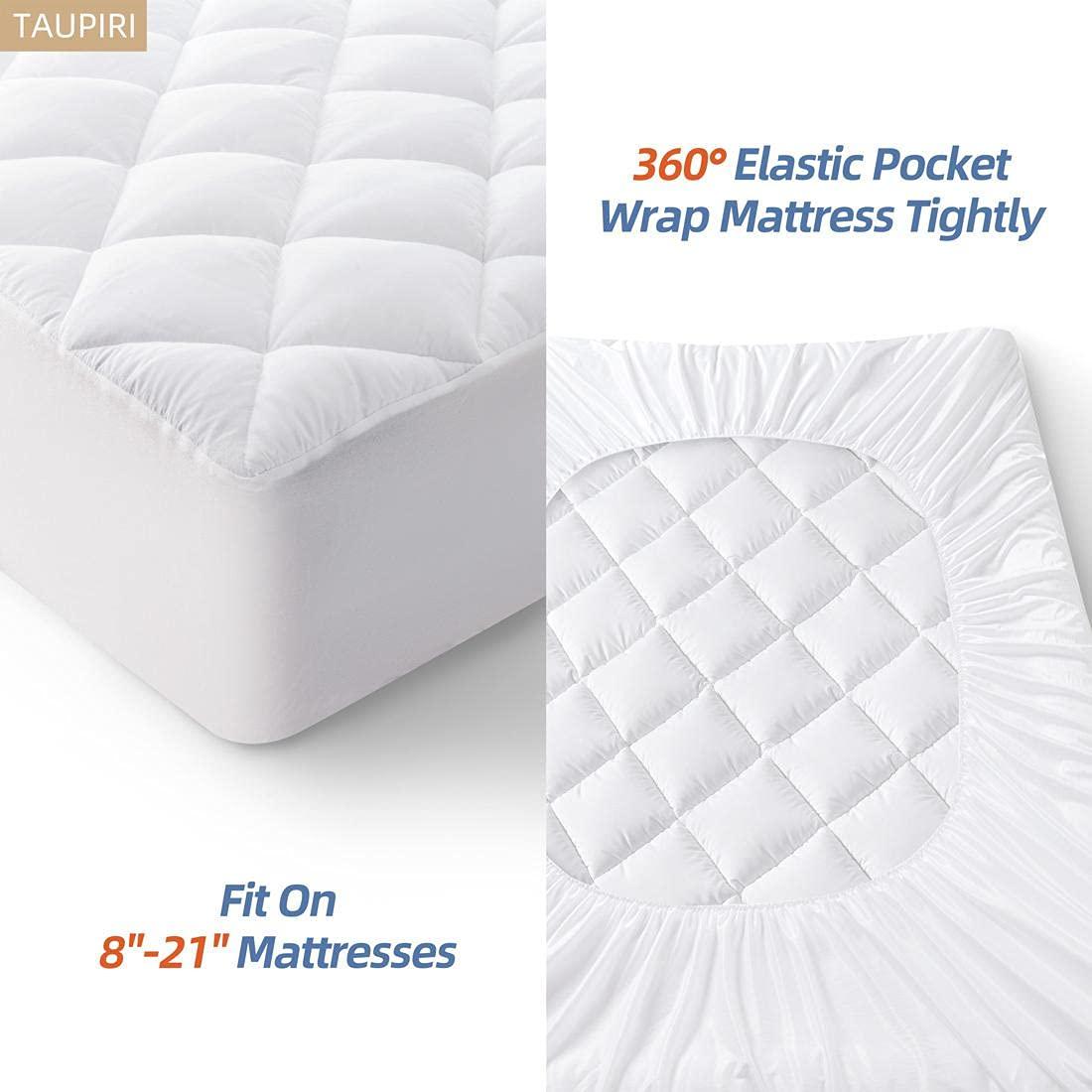 Taupiri King Quilted Mattress Pad Cover with Deep Pocket (8"-21"), Cooling Soft Pillowtop Mattress Cover, Down Alternative Mattress Protector Topper, White