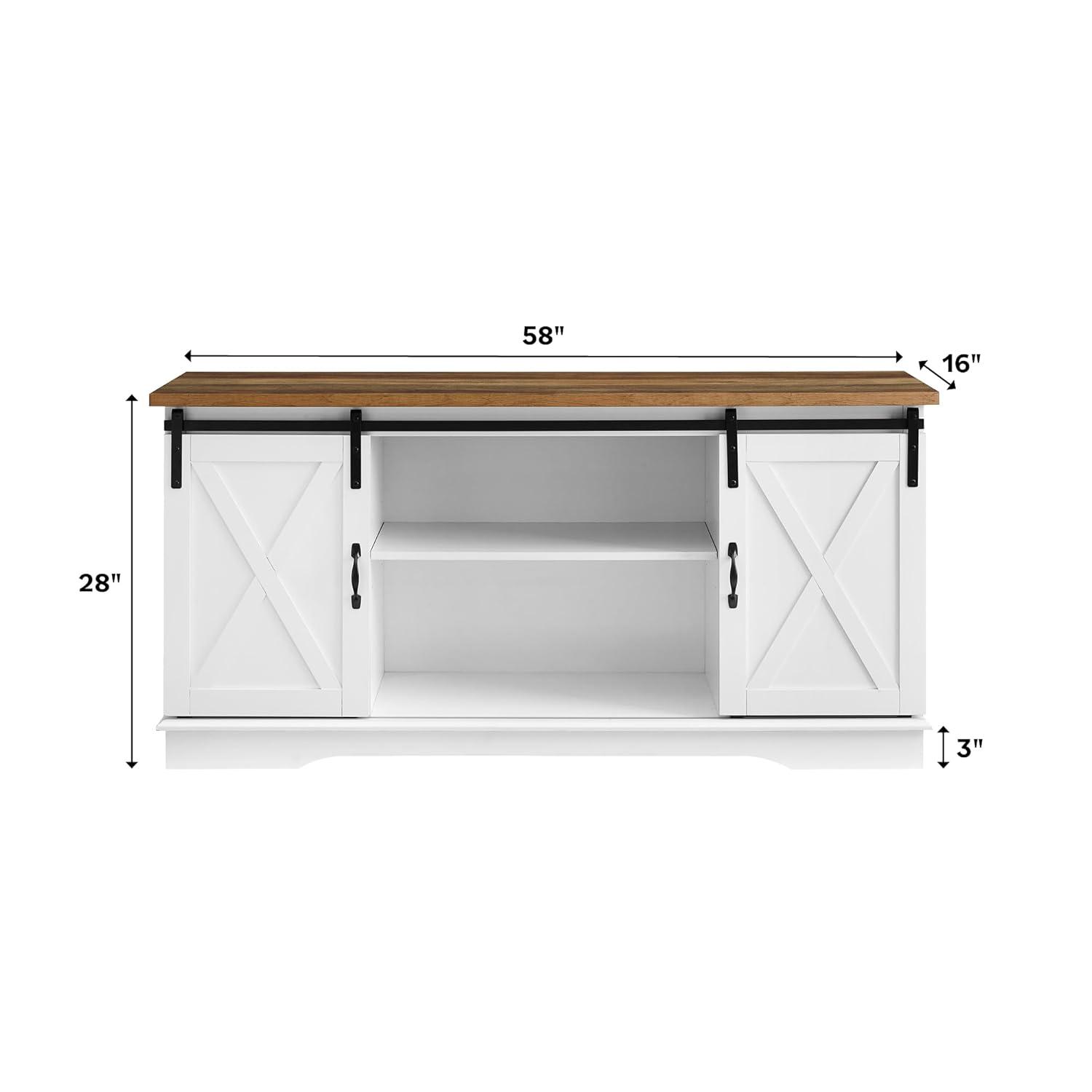 58" Modern Farmhouse Wood TV Stand with Sliding Barn Doors - Solid White Oak