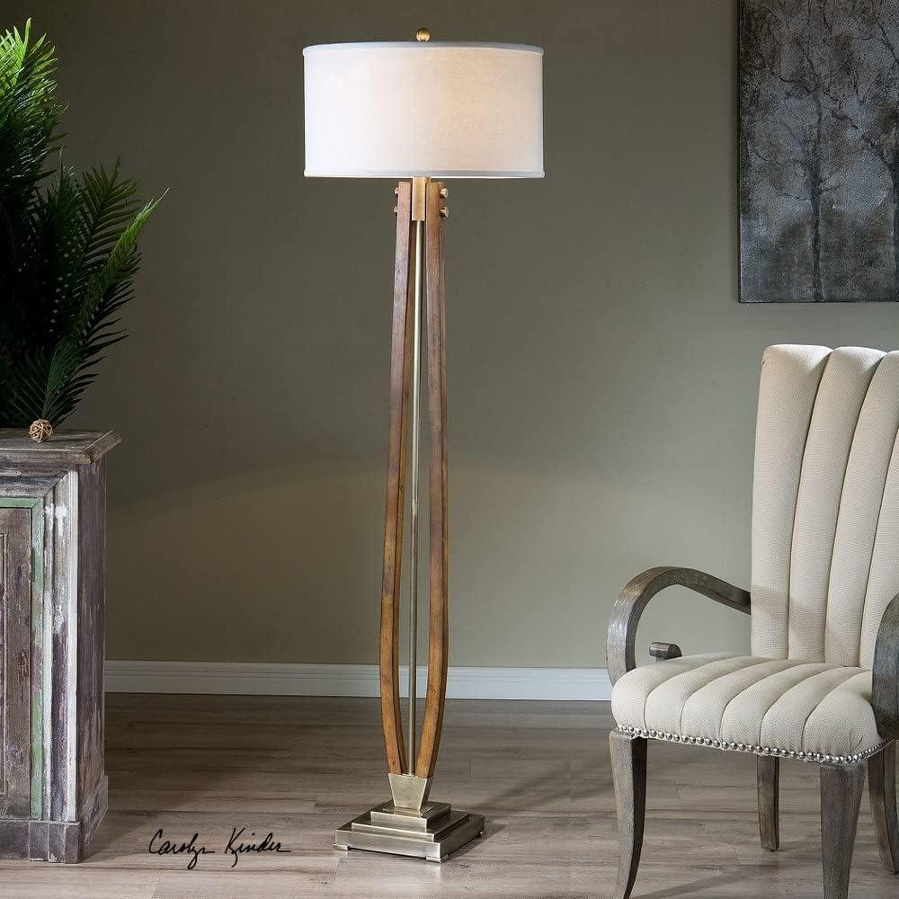 Uttermost Boydton Iron and Linen Floor Lamp in Honey and Light Beige