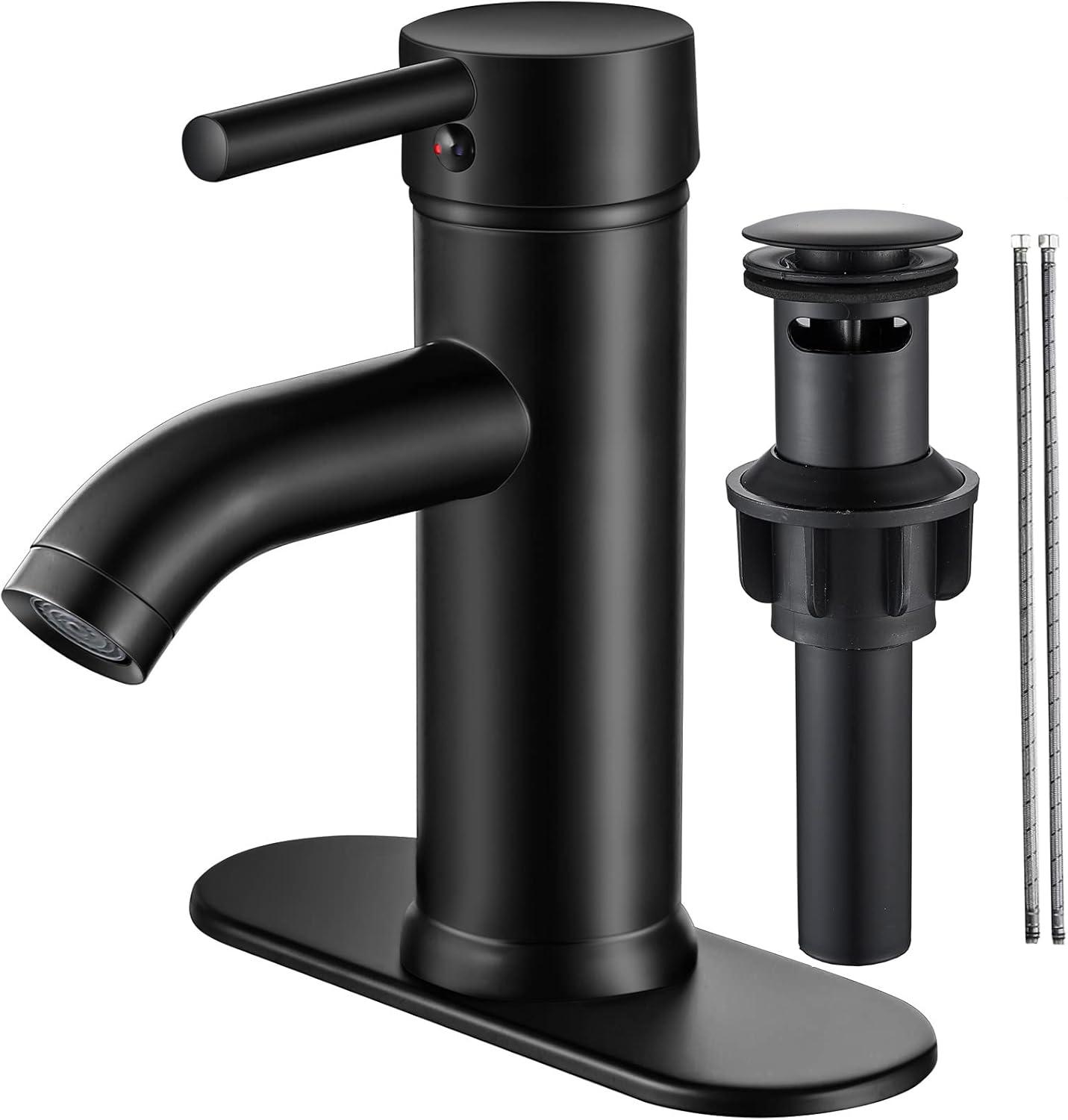 Bathroom faucet single hole with pop-up drain for 1-hole or 3-hole installation